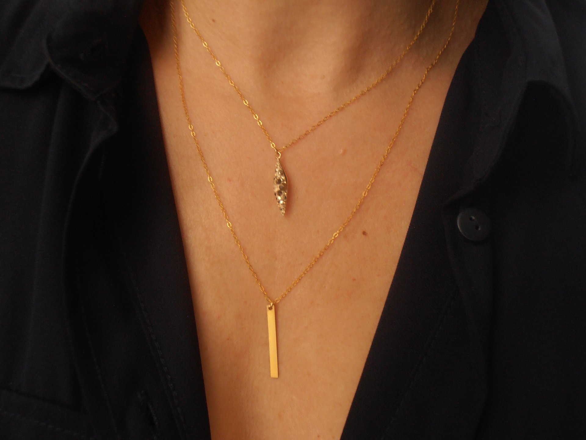 Gold Filled Long Vertical Bar Necklace / Minimalist Pave Pendant / Dainty Layering Jewelry / Birthday Prom Gift for Woman