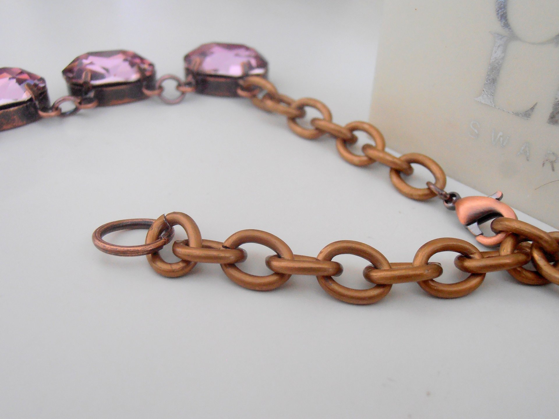 Antique Pink Choker Necklace made with Oval Crystals, Anna Wintour Statement Collet, Oval Antique Copper Jewelry, Birthday Gift