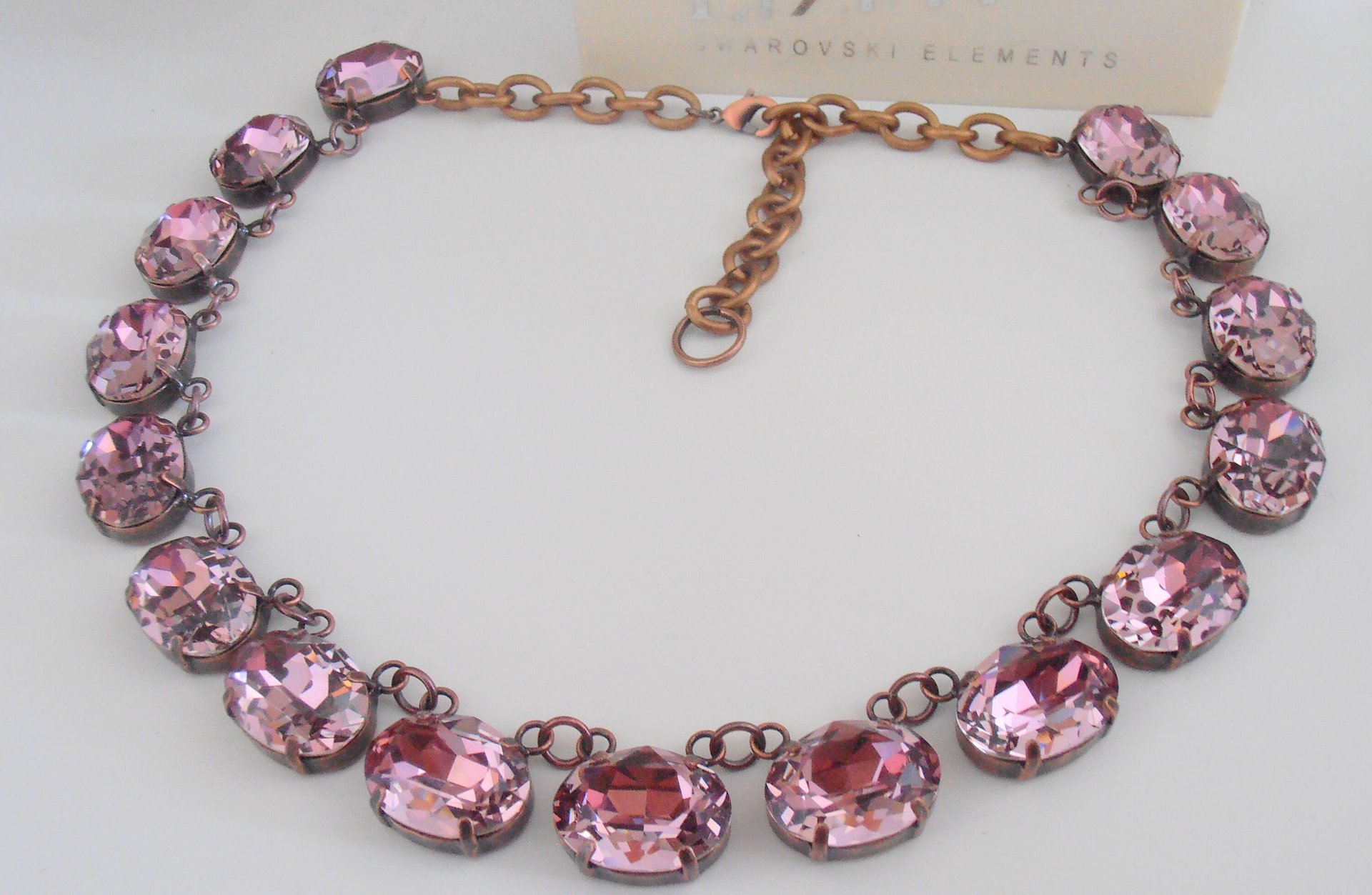 Antique Pink Choker Necklace made with Oval Crystals, Anna Wintour Statement Collet, Oval Antique Copper Jewelry, Birthday Gift