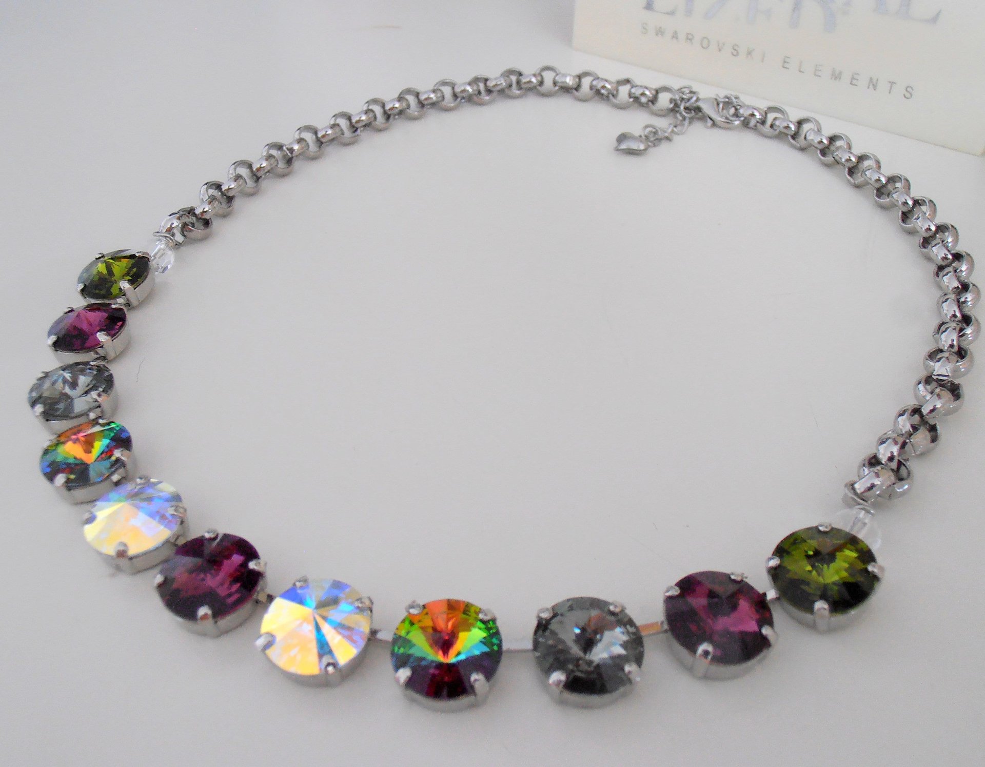 Multi-colors Crystal Necklace made with Rivoli Crystals, Collet Choker, Women Statement Jewelry, Girls Birthday gift, Prom