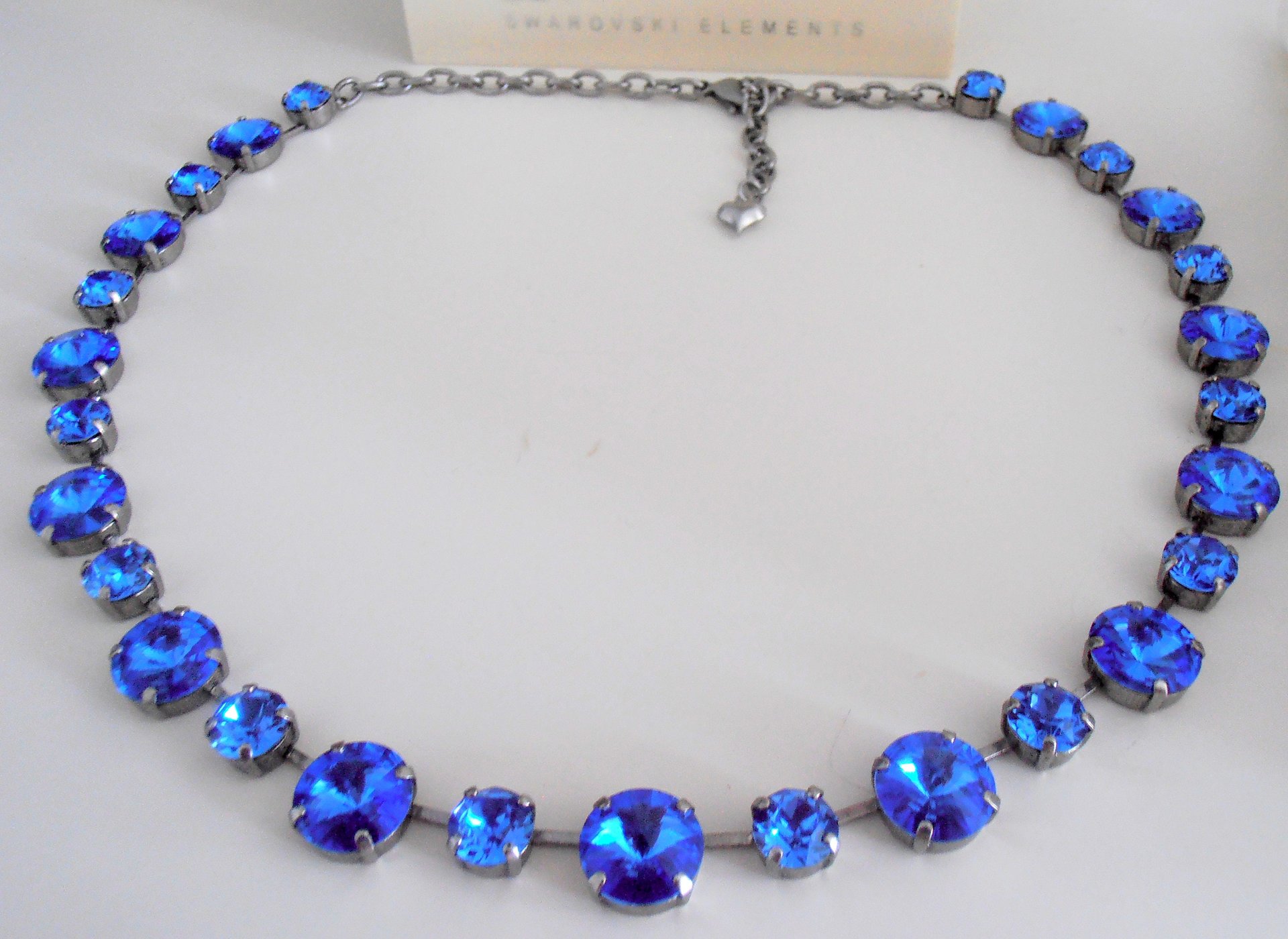 Sapphire Rhinestone Rivoli Necklace / Anna Wintour Choker / Crystal Collet / Antique silver Jewelry / Birthday Gift