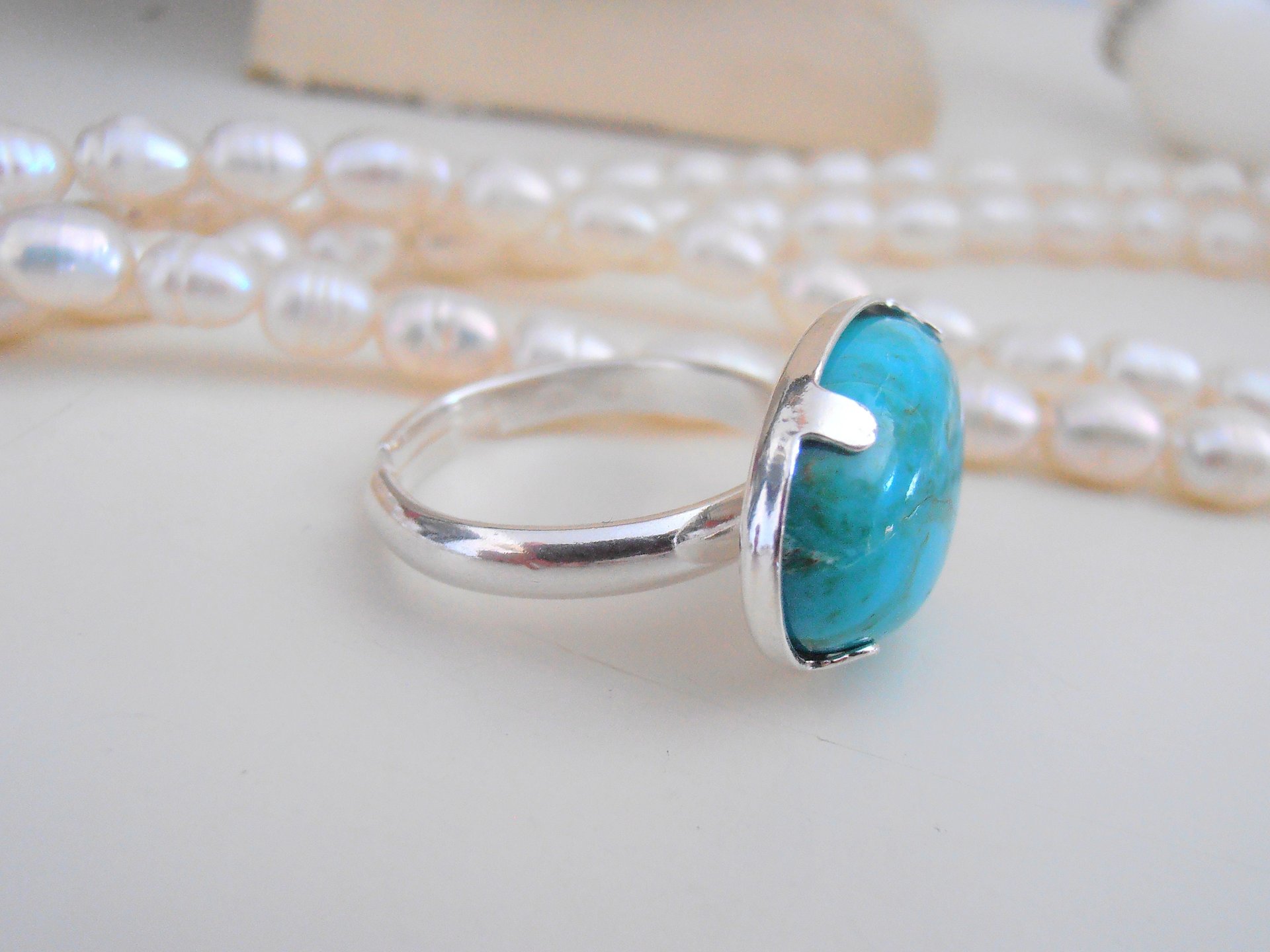 Turquoise Stone Ring / Sterling Silver Adjustable Ring / Blue Gemstone Jewelry / Oval 13x18mm / Summer Stackable Ring / Birthday Gift