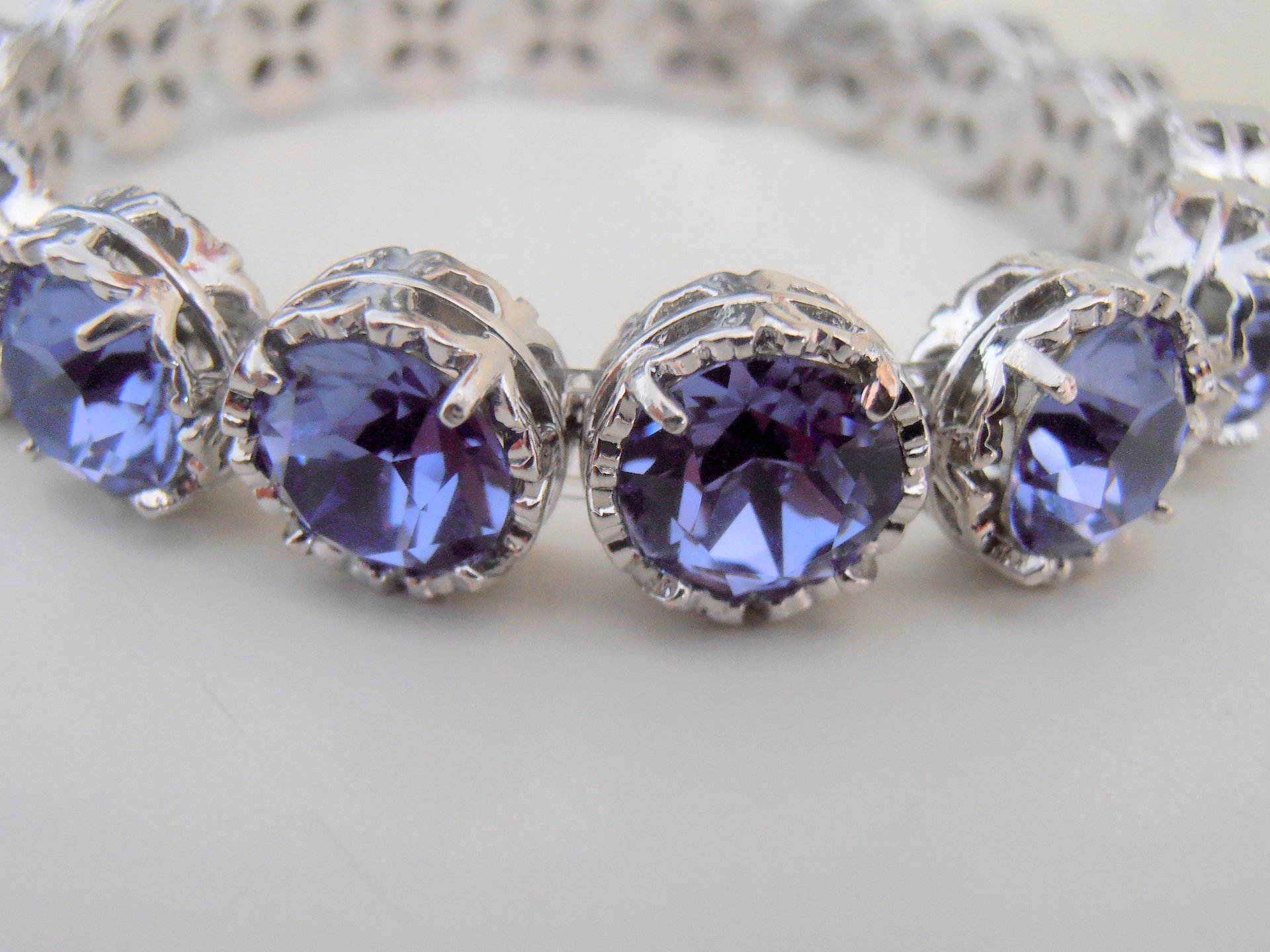 Tanzanite Blue Stretch Cuff Bracelet in Platinum Women Art Deco Jewelry Unique Birthday Gift for her