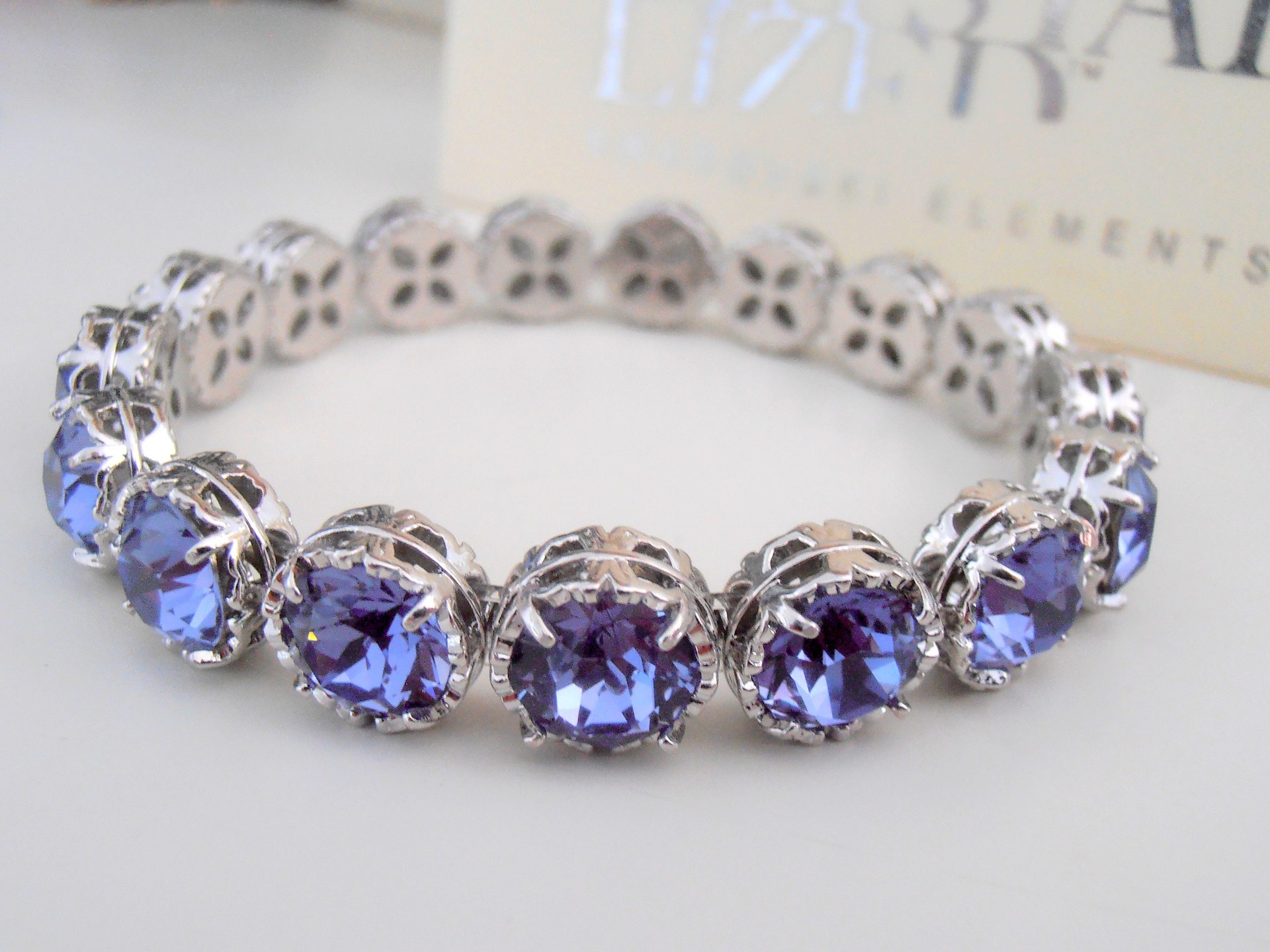 Tanzanite Blue Stretch Cuff Bracelet in Platinum Women Art Deco Jewelry Unique Birthday Gift for her