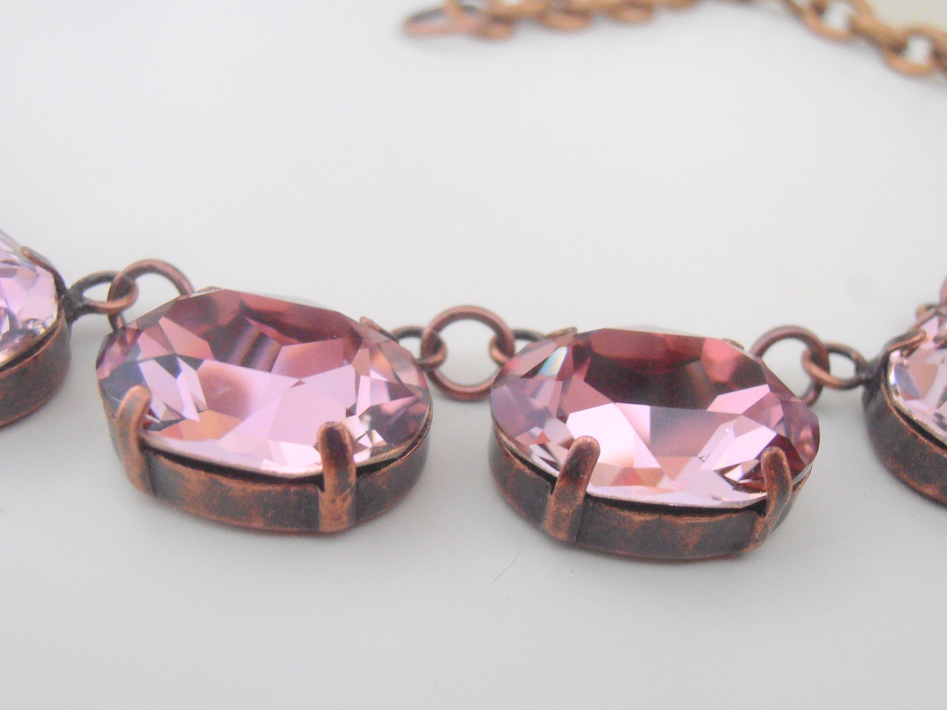 Antique Pink Choker Necklace made with Oval Crystals, Anna Wintour Statement Collet, Oval Antique Copper Jewelry, Birthday Gift