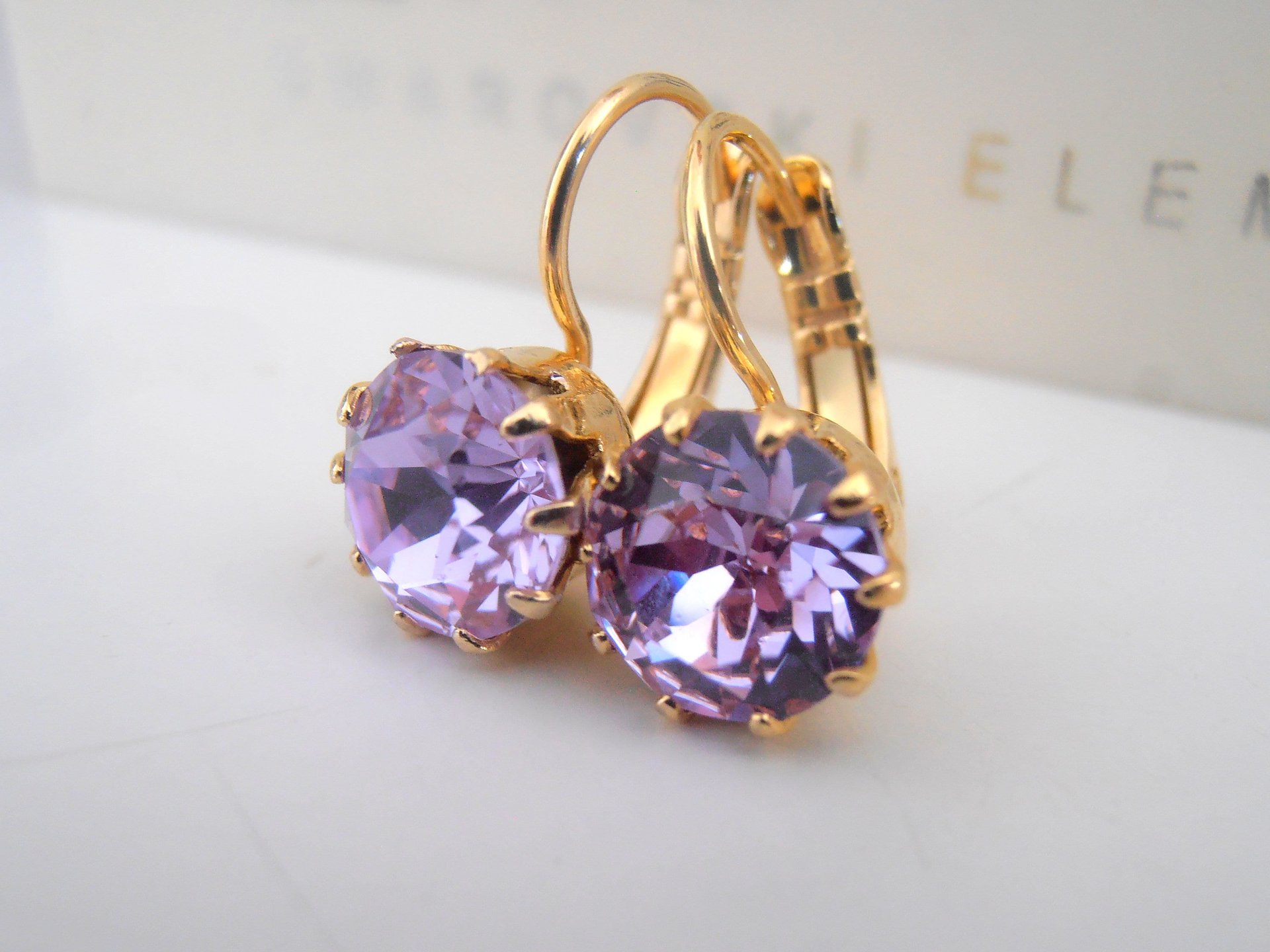 Lilac Crystal Crown Drop Earrings in Gold | Everyday Dainty Jewelry for Girls