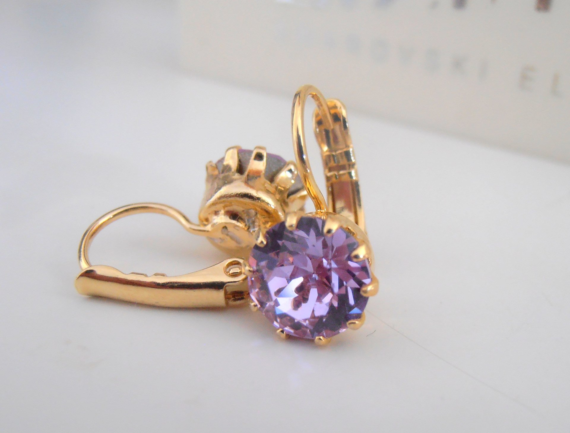 Lilac Crystal Crown Drop Earrings in Gold | Everyday Dainty Jewelry for Girls