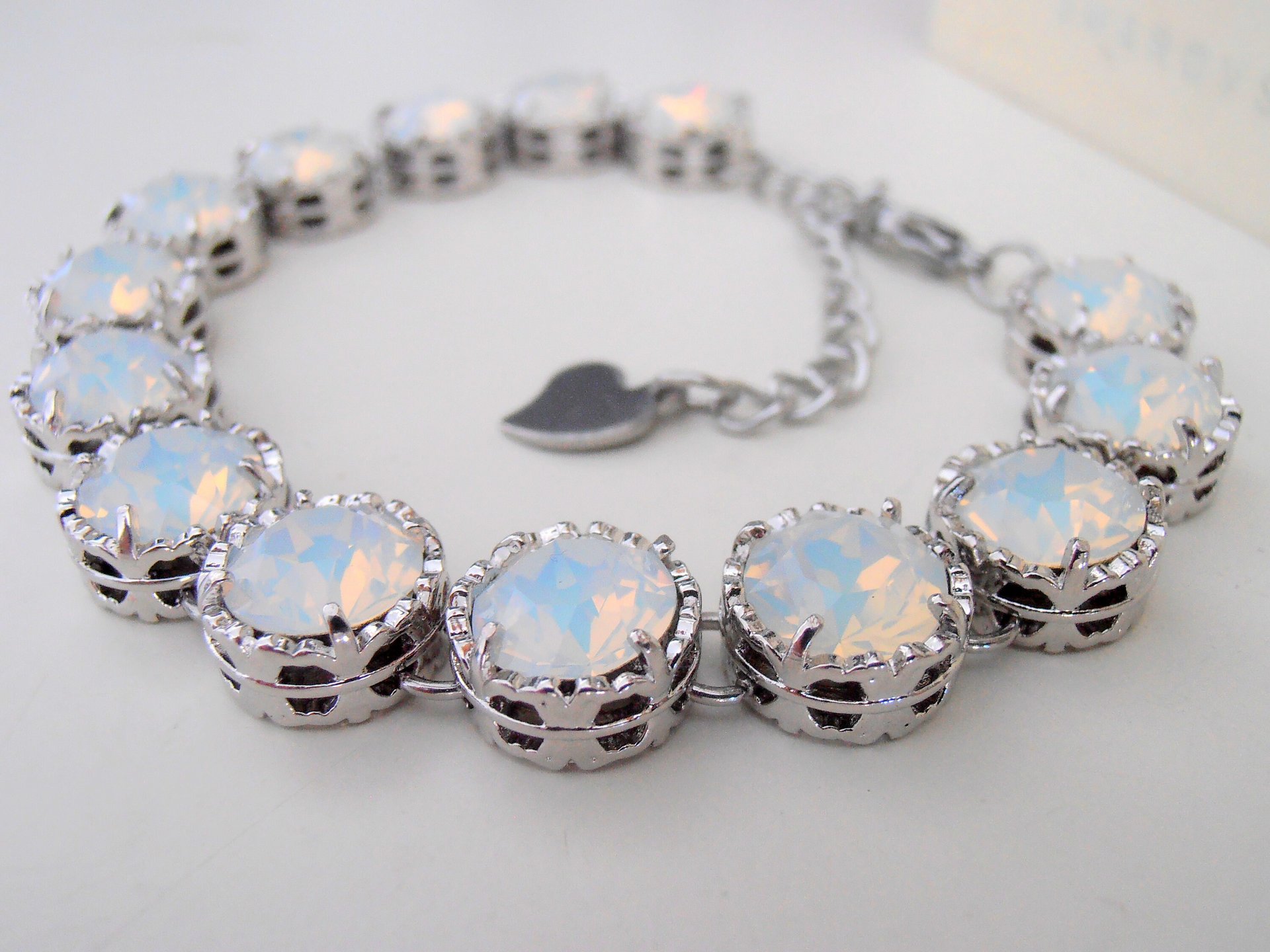 White Opal Filigree Crystal Bracelet in Platinum | Austrian Jewelry