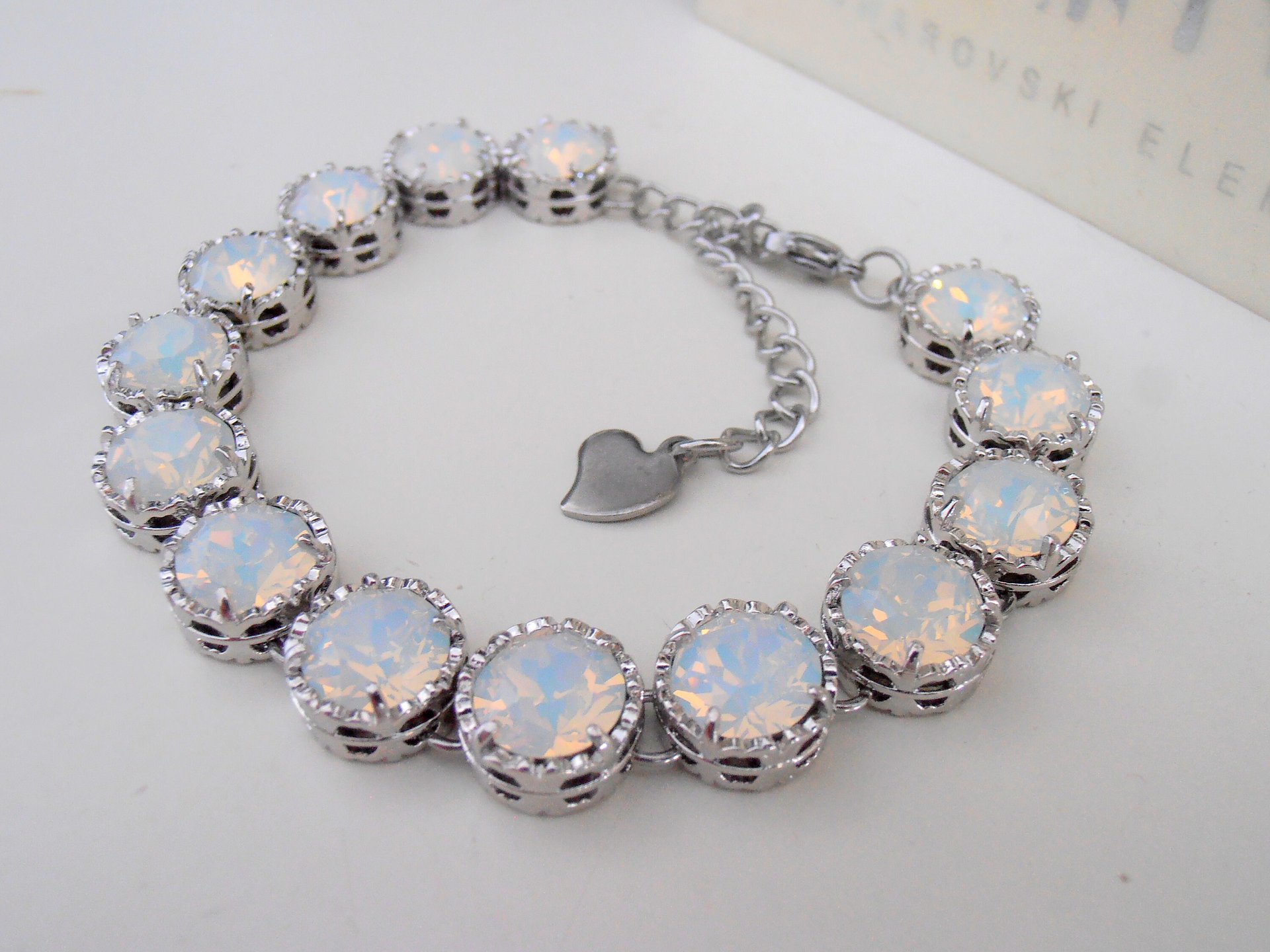 White Opal Filigree Crystal Bracelet in Platinum | Austrian Jewelry