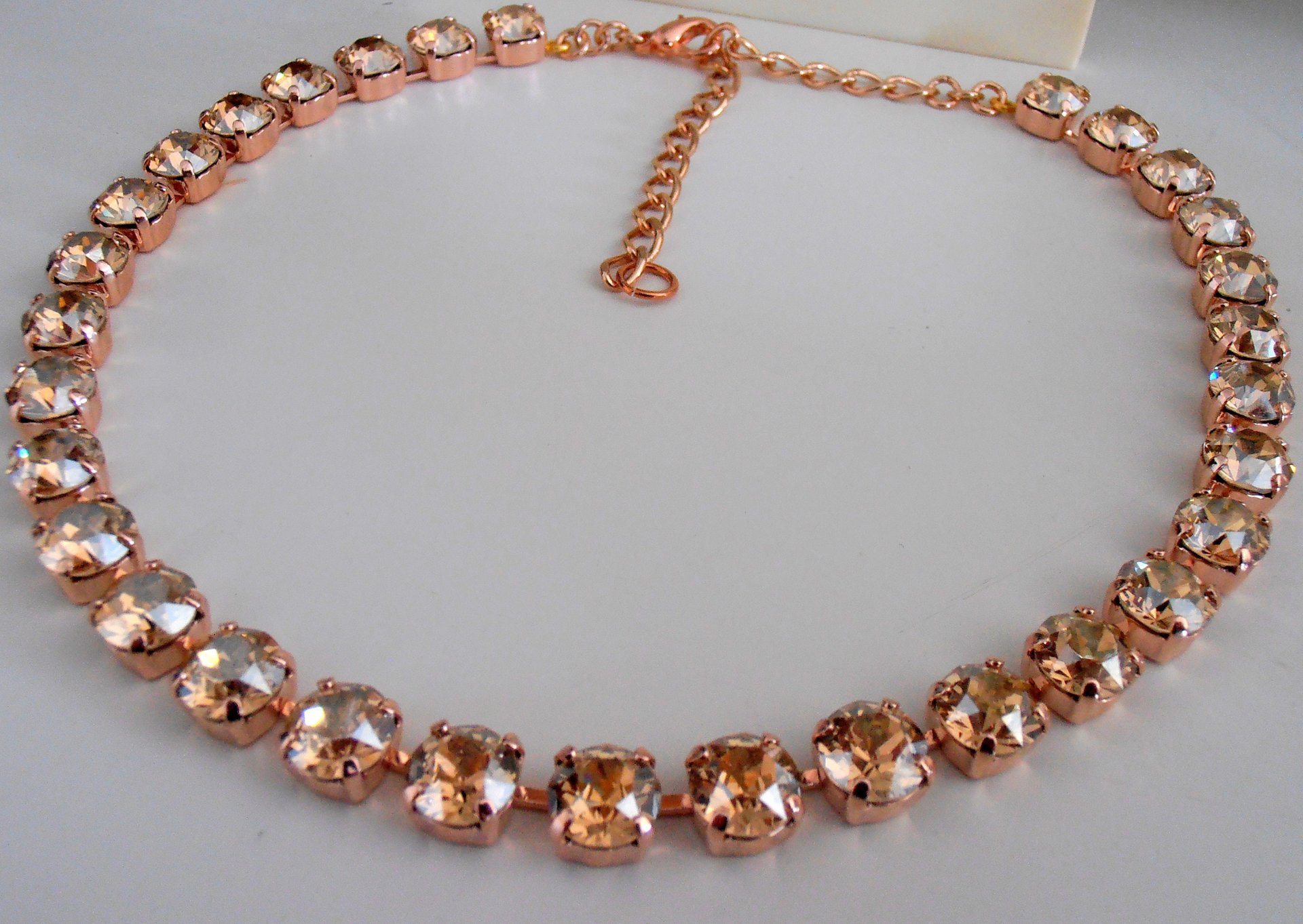 Rose Gold Tennis Necklace, Crystal Cup chain Choker, Bridal Jewelry, Bridesmaid Wedding Jewelry, Golden Shadow Chatons