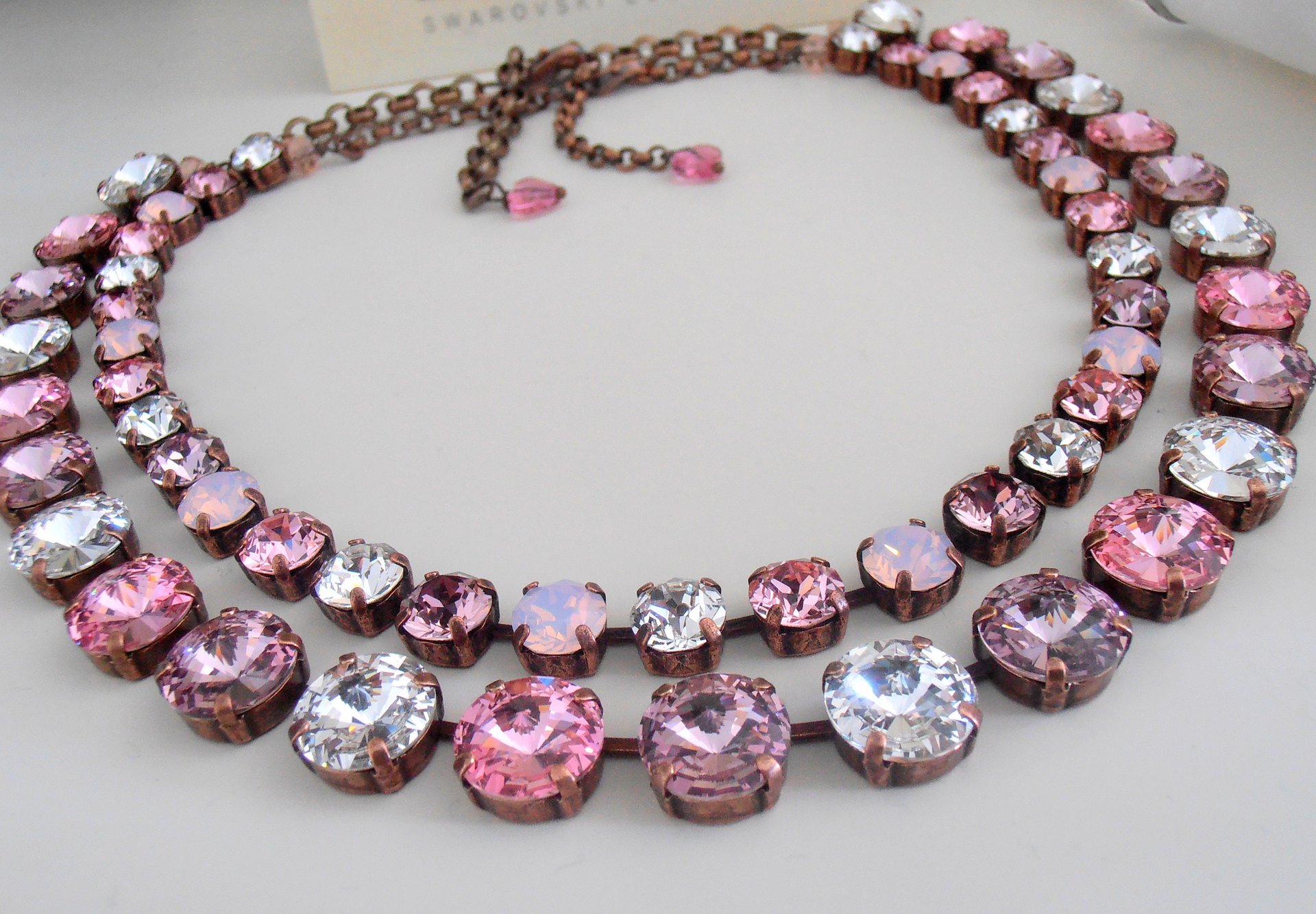 Multicolors Rose Premium Crystal Necklace, Anna Wintour Rivoli Choker 12mm, Antique Copper Jewelry, Valentine's Day Gift