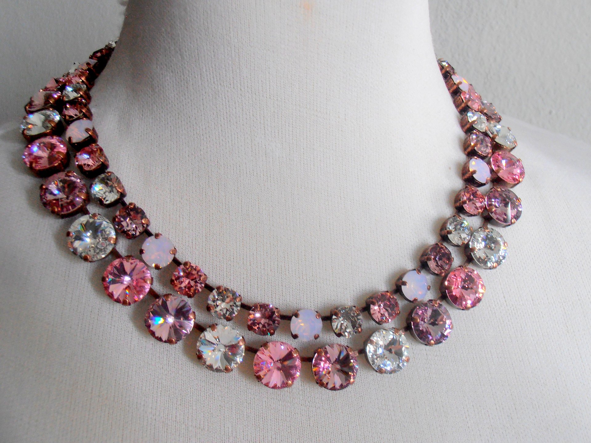 Multicolors Rose Premium Crystal Necklace, Anna Wintour Rivoli Choker 12mm, Antique Copper Jewelry, Valentine's Day Gift