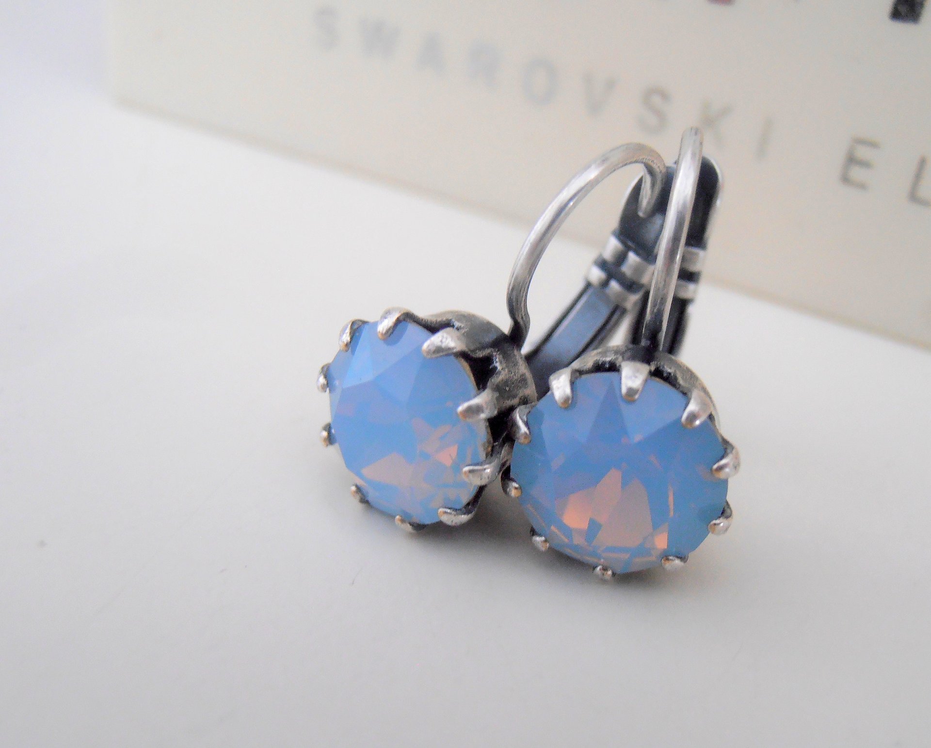 Air Blue Opal Drop Earrings in Antique Silver | Sister Birthday Gift 