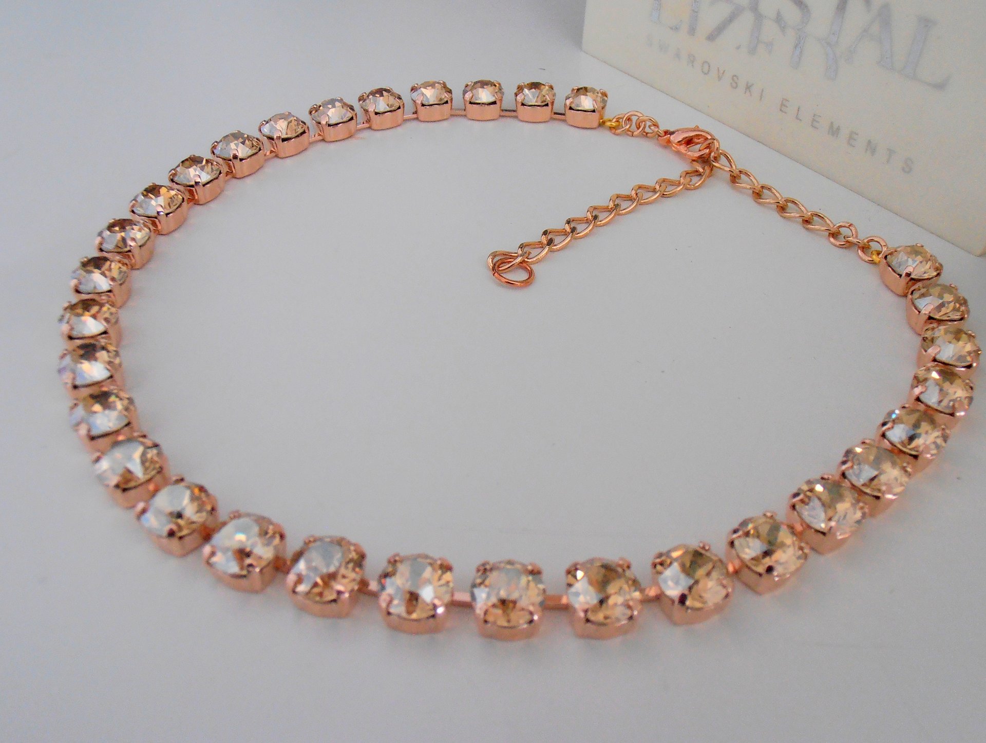 Rose Gold Tennis Necklace, Crystal Cup chain Choker, Bridal Jewelry, Bridesmaid Wedding Jewelry, Golden Shadow Chatons