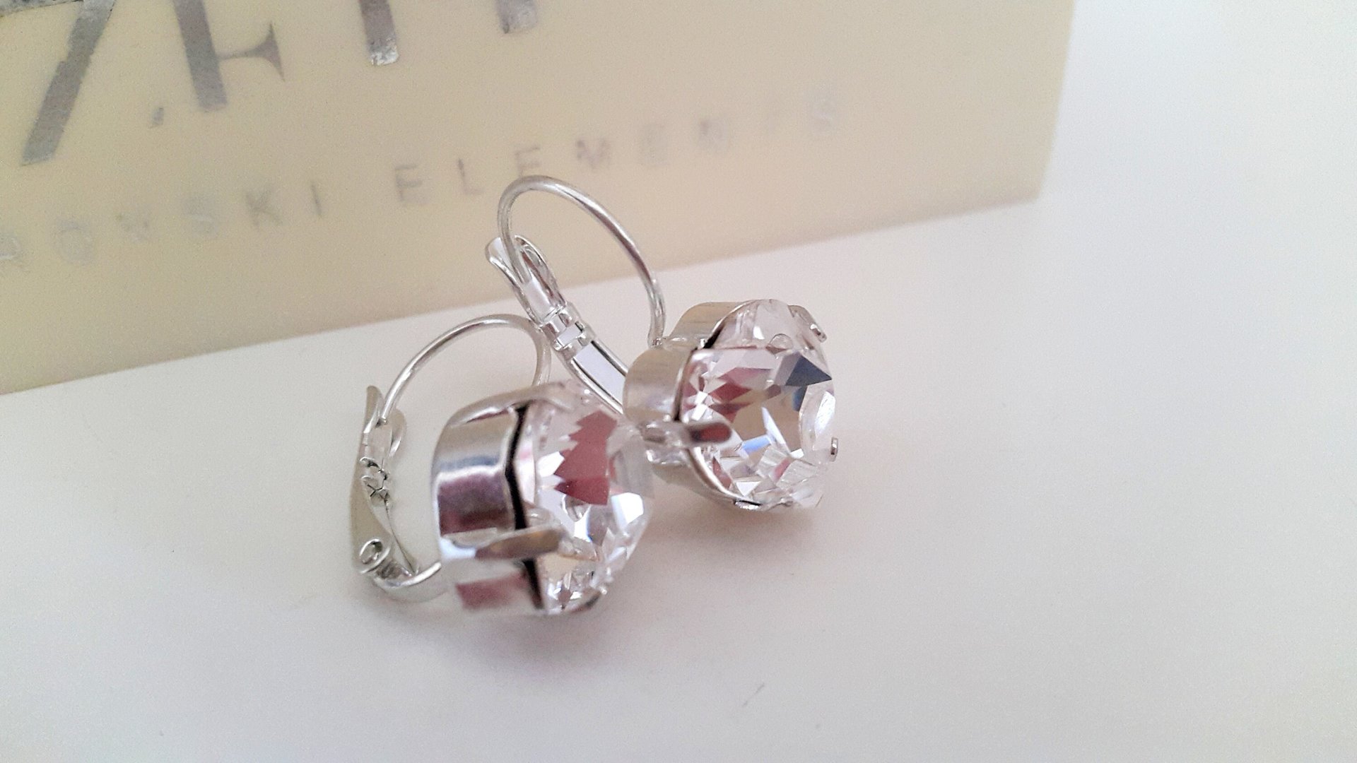 Diamond Clear Heart Earrings with Fancy Cut Crystals / Valentine's Day Gift / Drop Lever-back Silver Setting 11x10mm