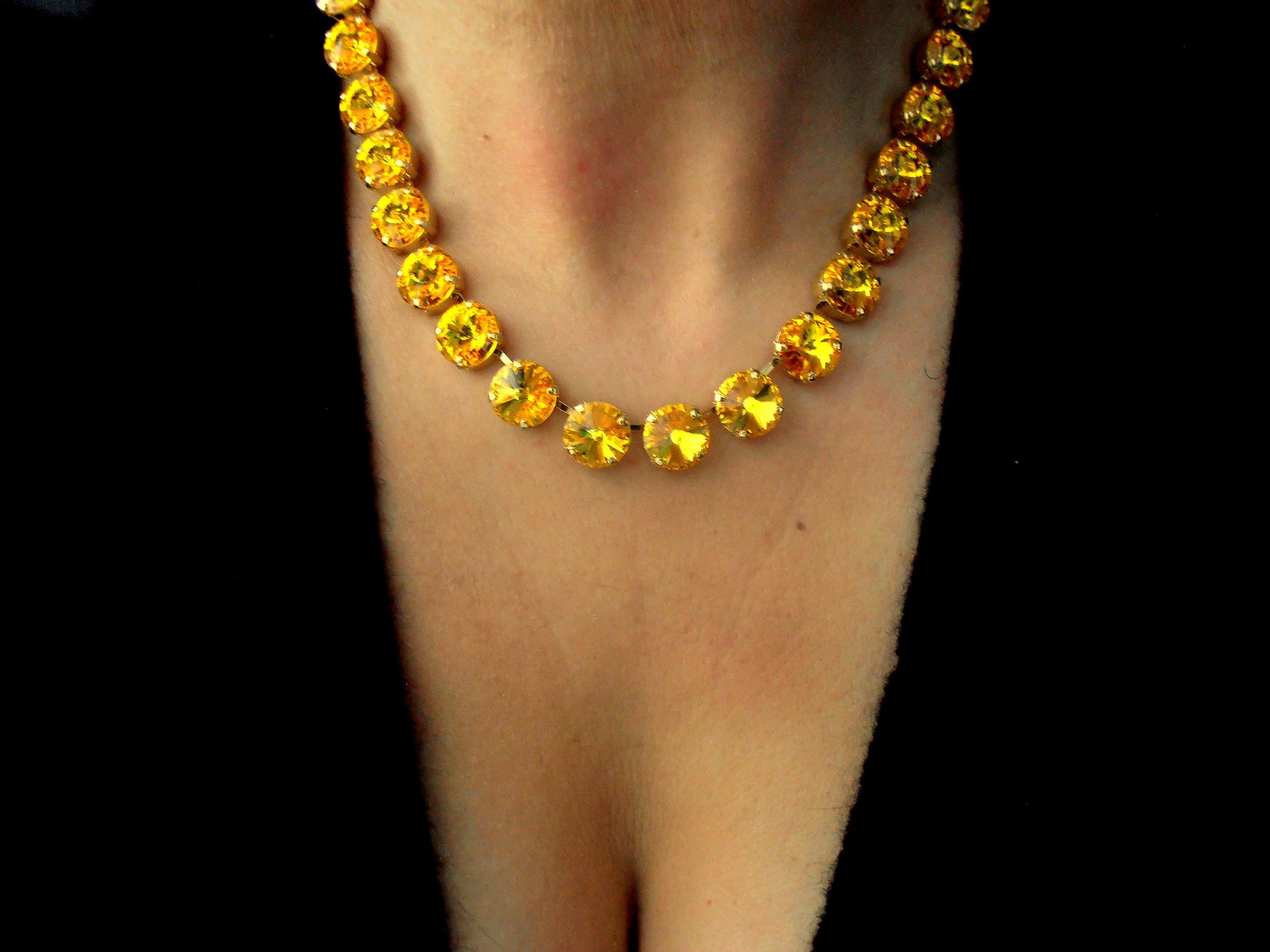 Citrine Rivoli Crystal Necklace Handmade, Anna Wintour Gold Collet, Yellow Tennis Choker, Women statement Jewelry