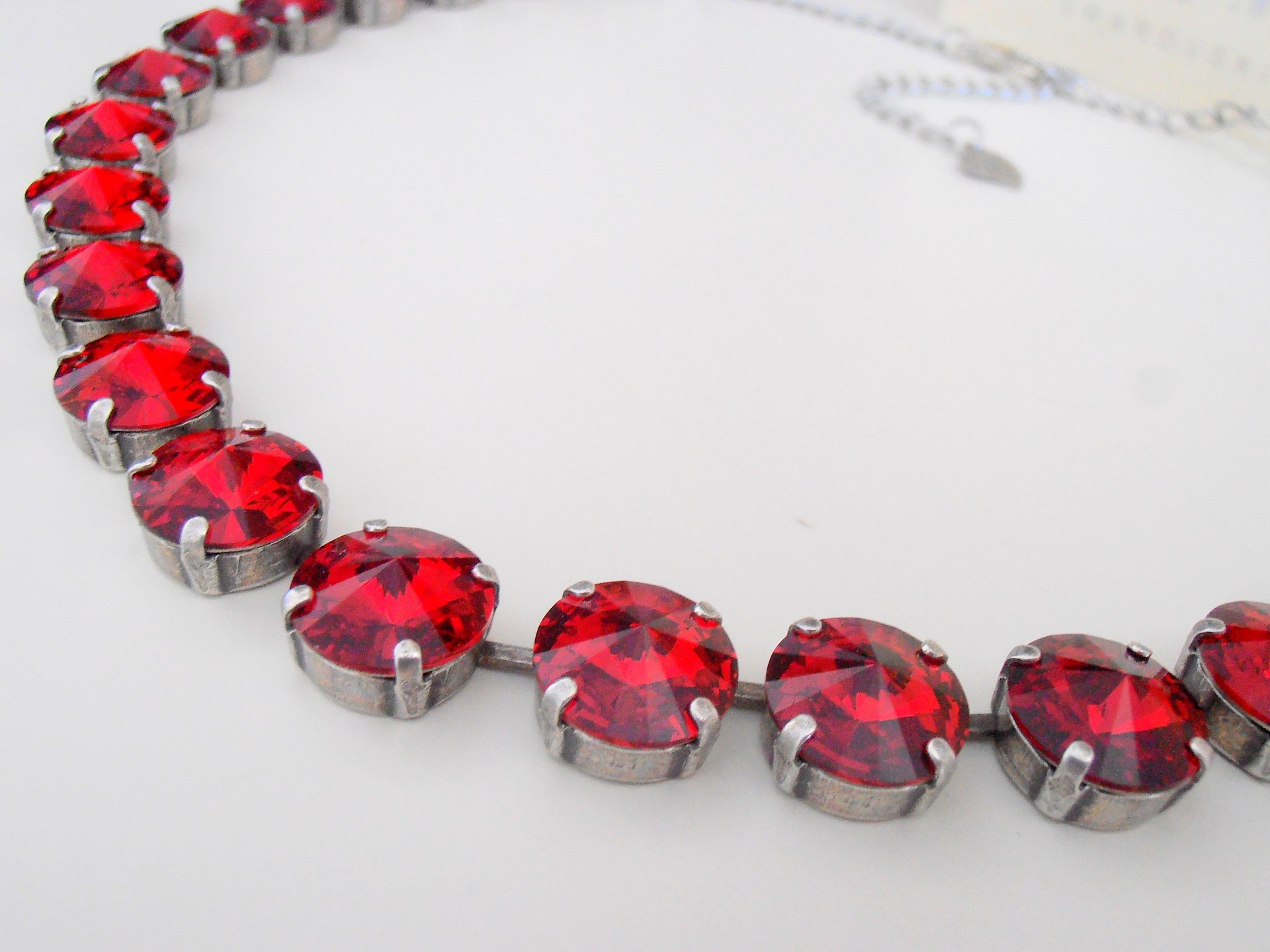 Siam Red Christmas Rivoli Crystal Necklace • Anna Wintour Scarlet Choker • statement Jewelry • 12mm Silver Tennis Cup chain 