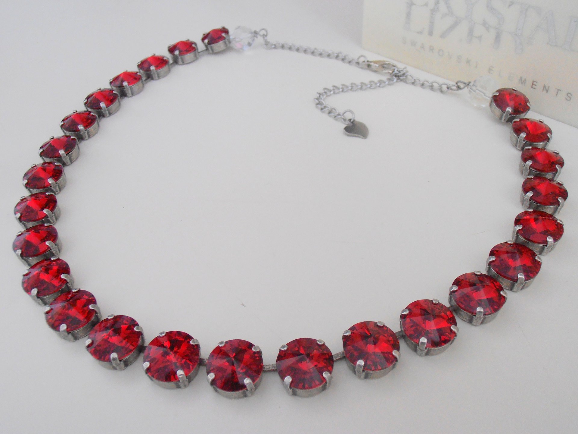 Siam Red Christmas Rivoli Crystal Necklace • Anna Wintour Scarlet Choker • statement Jewelry • 12mm Silver Tennis Cup chain 