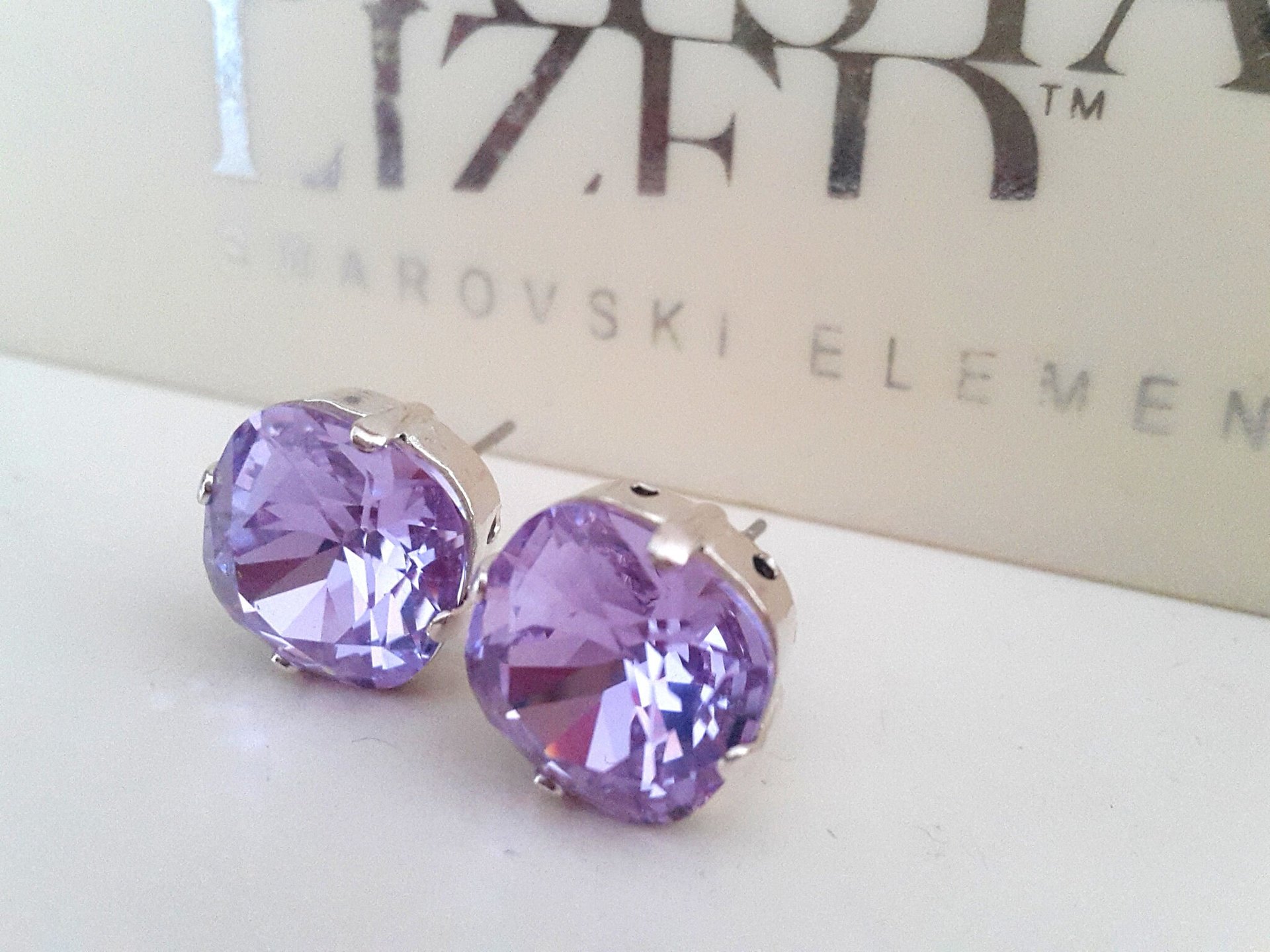 Lavender Purple Cushion Cut Earrings / Crystal Studs / 4470 Bridal Platinum Square Post Earrings / Wedding Purple Jewelry / Birthday gift