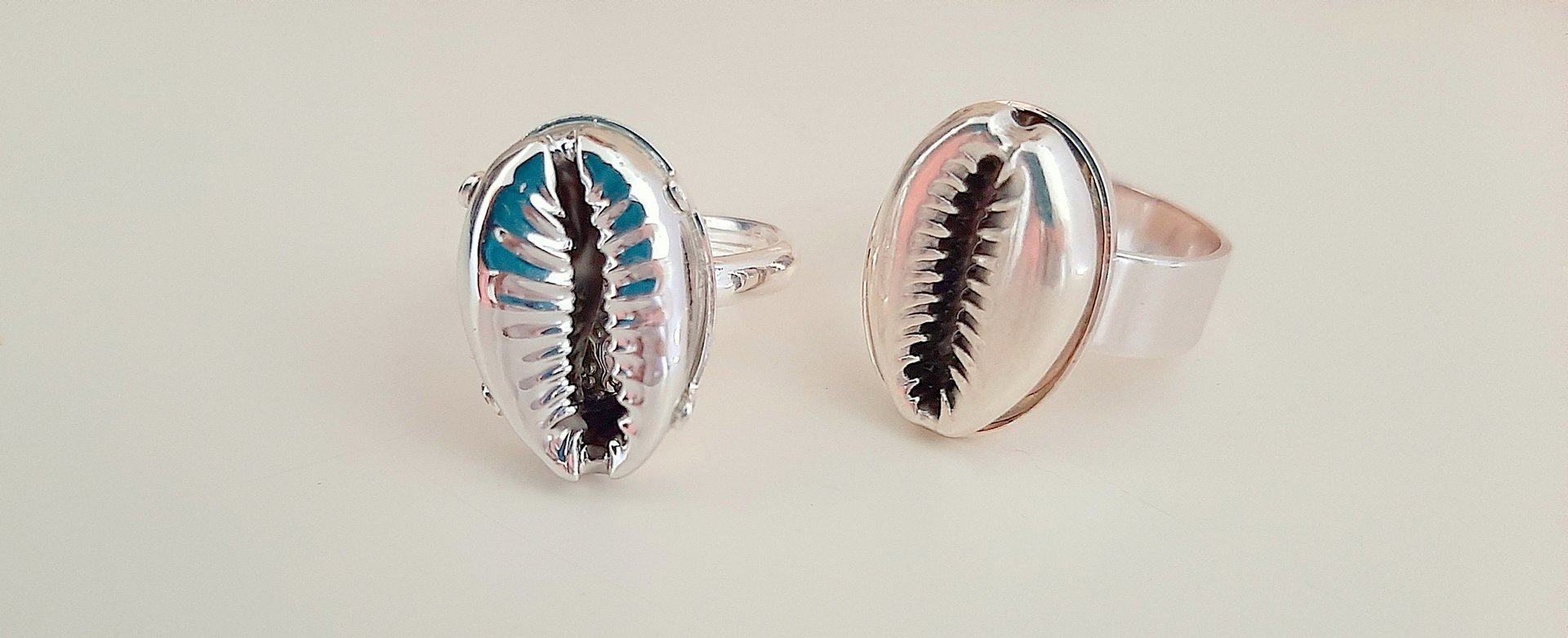 Silver Cowrie Shell Cuff Ring • Cauri Adjustable Statement Band • Women Bohemian Jewelry • Oval 13x18mm • Birthday Gift