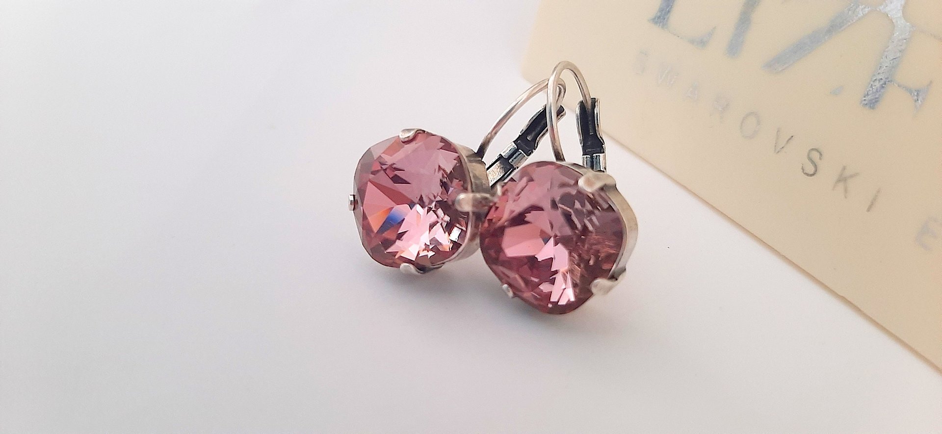 Antique Pink Crystal Dangle Earrings in Silver Plating