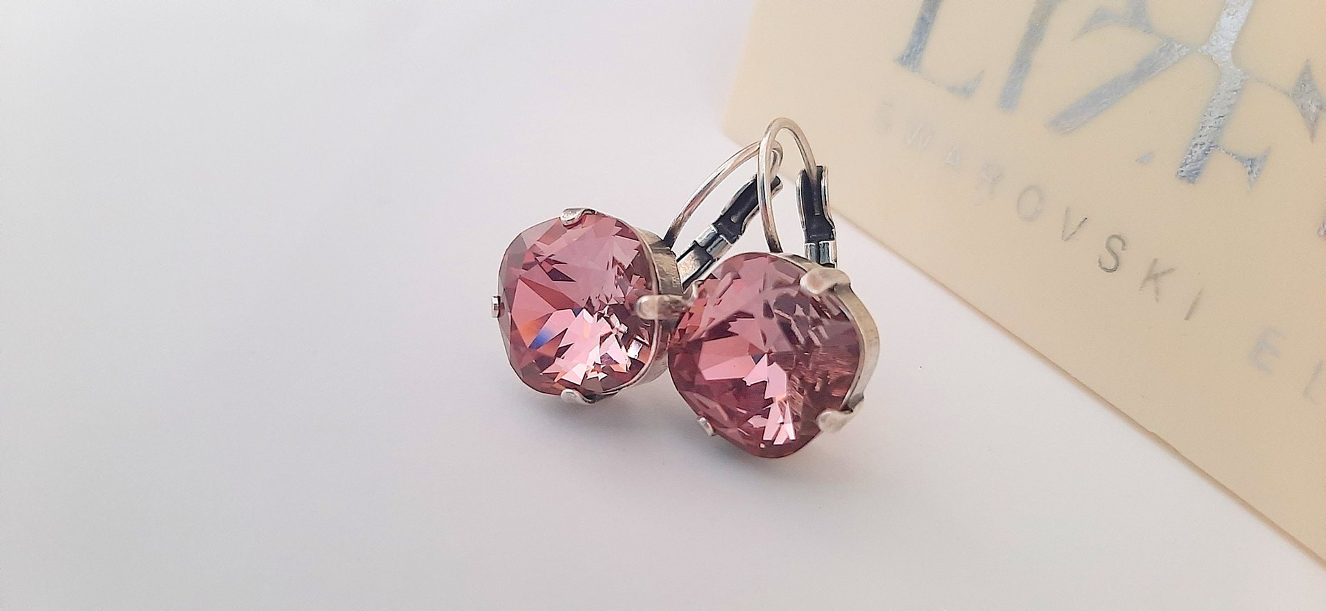 Antique Pink Crystal Dangle Earrings in Silver Plating