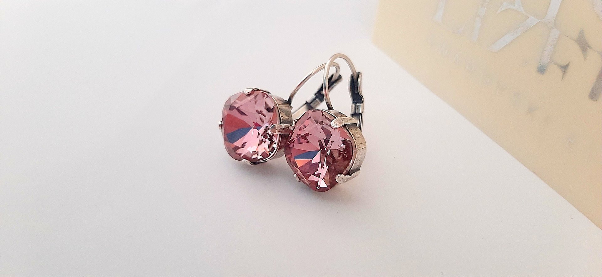 Antique Pink Crystal Dangle Earrings in Silver Plating