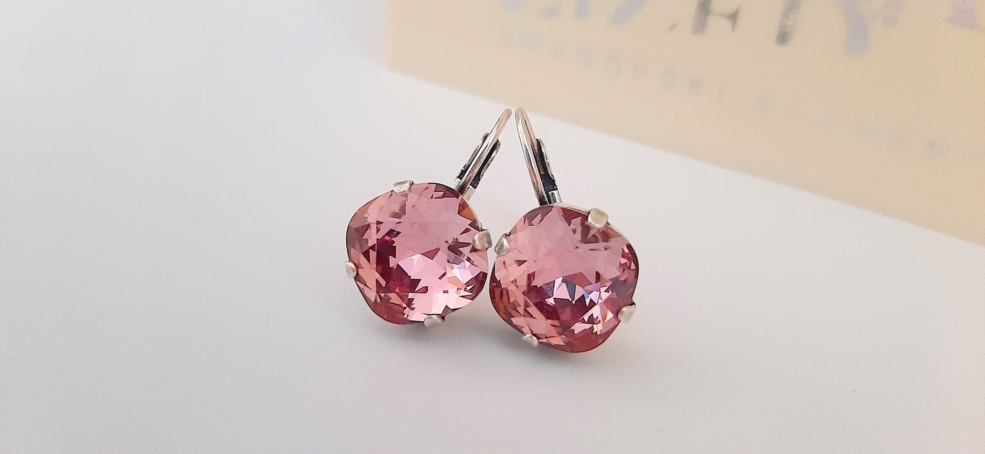 Antique Pink Crystal Dangle Earrings in Silver Plating