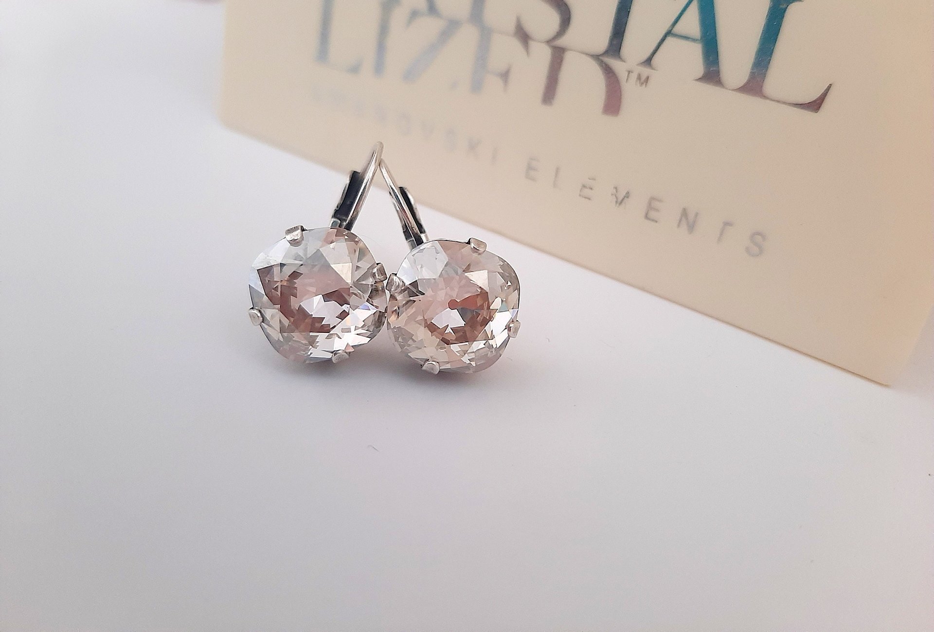 Silver shade Crystal Square Lever back Earrings