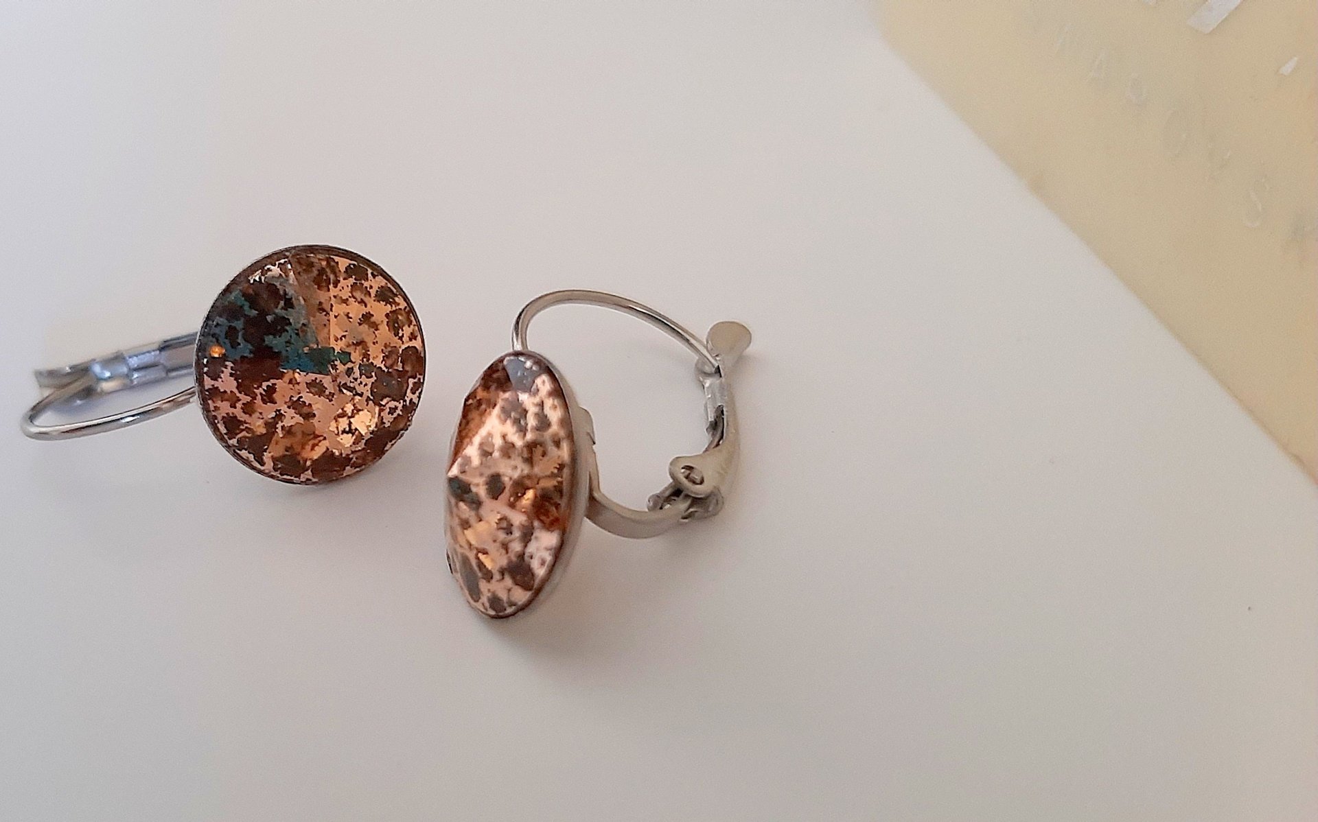 Light Colorado Topaz Rose Patina Earrings with Rivoli Crystals / Women Jewelry / Dangle Stainless Steel Round / Girl Birthday Gift