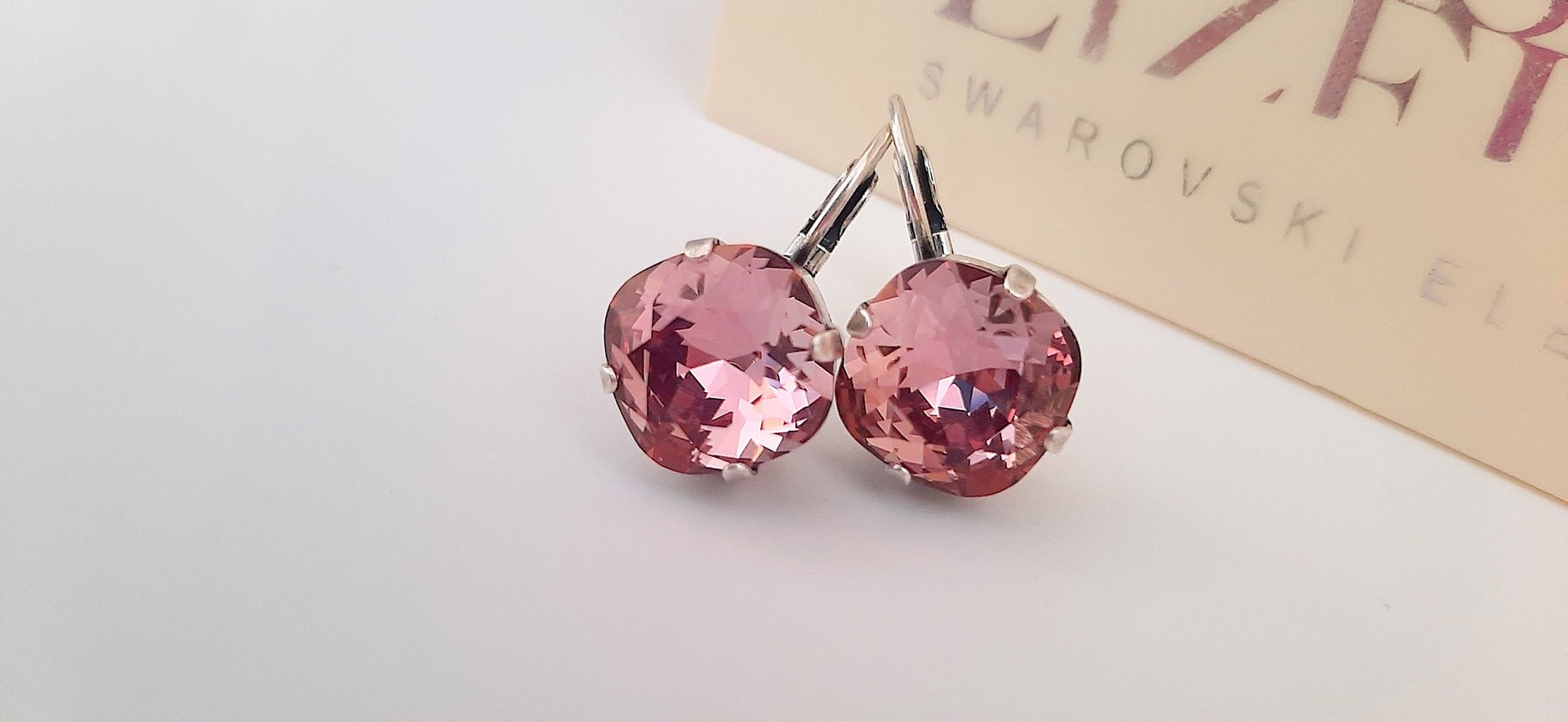 Antique Pink Crystal Dangle Earrings in Silver Plating