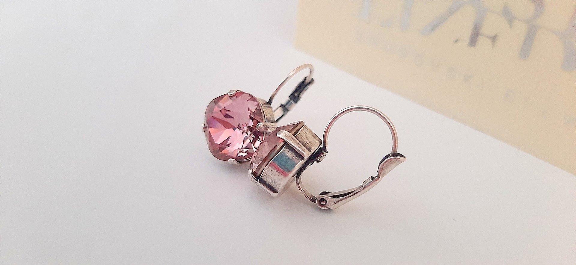 Antique Pink Crystal Dangle Earrings in Silver Plating