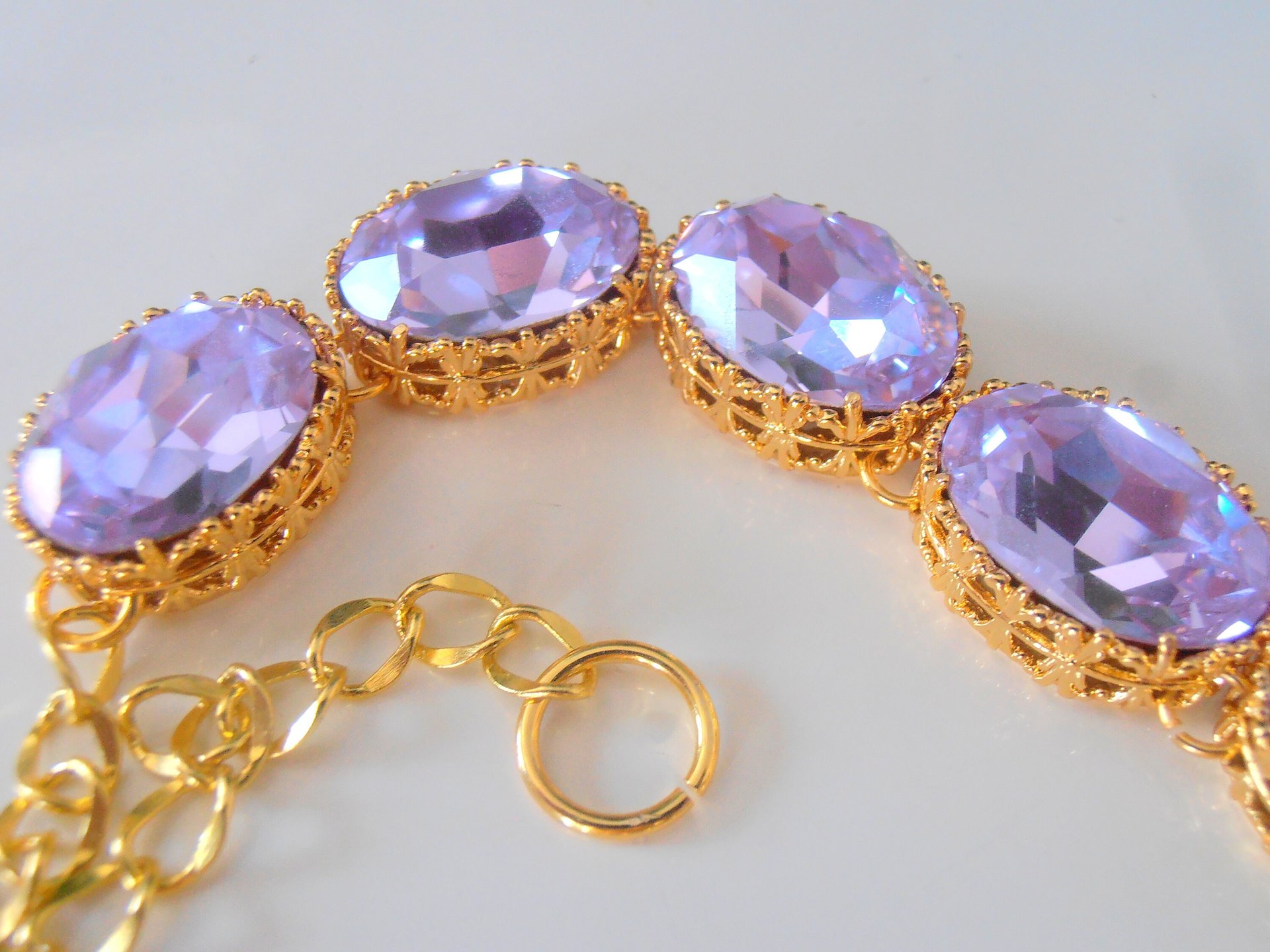 Lilac Gold Choker Necklace, Riviere Filigree Collet with Purple Oval Crystals, Anna Wintour Art Deco Jewelry, Wife Anniversary Gift