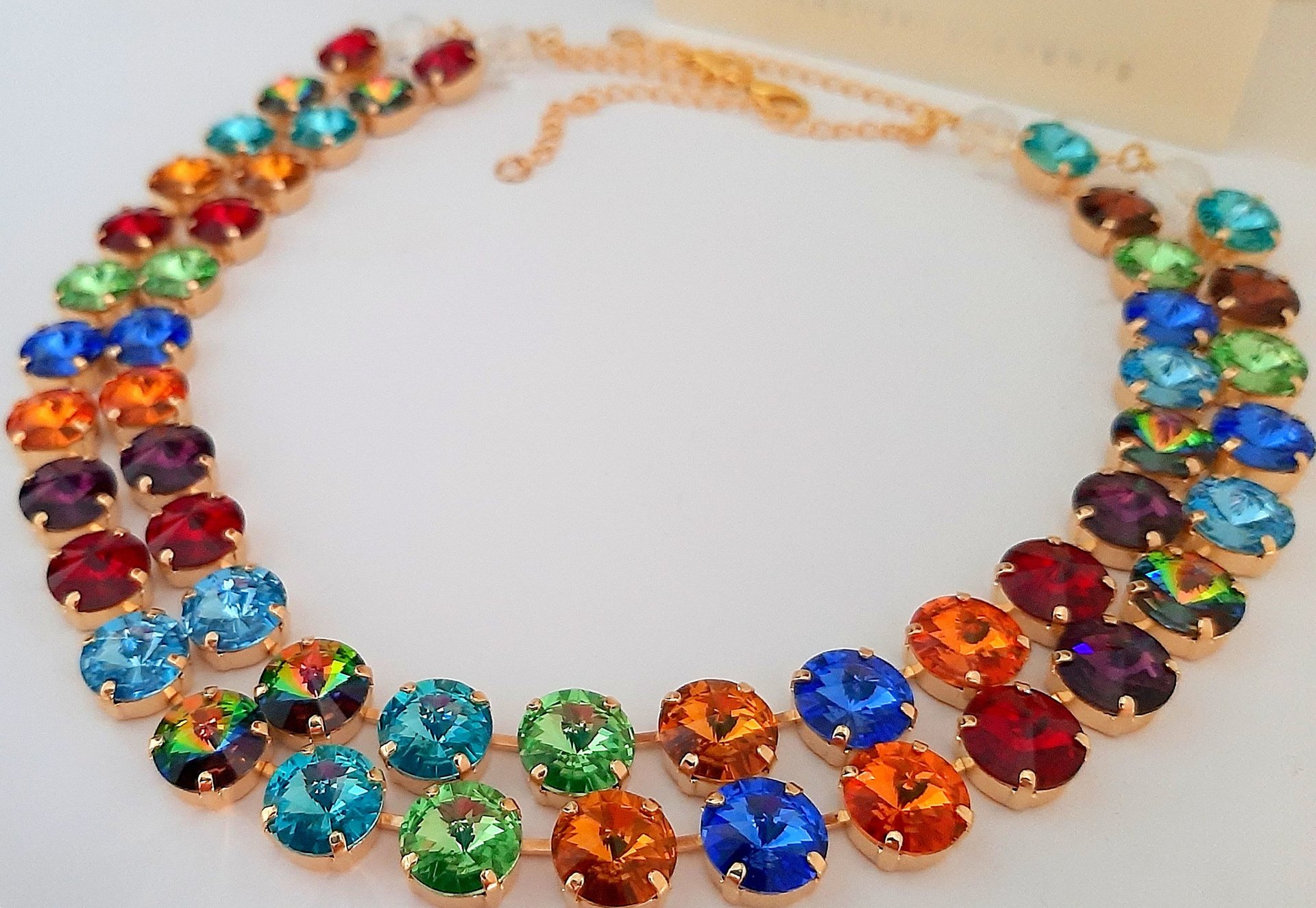 Harlequin Gold Rivoli Crystal Necklace, Anna Wintour Multi-colored Tennis Choker, Woman Jewelry, Anniversary Gift