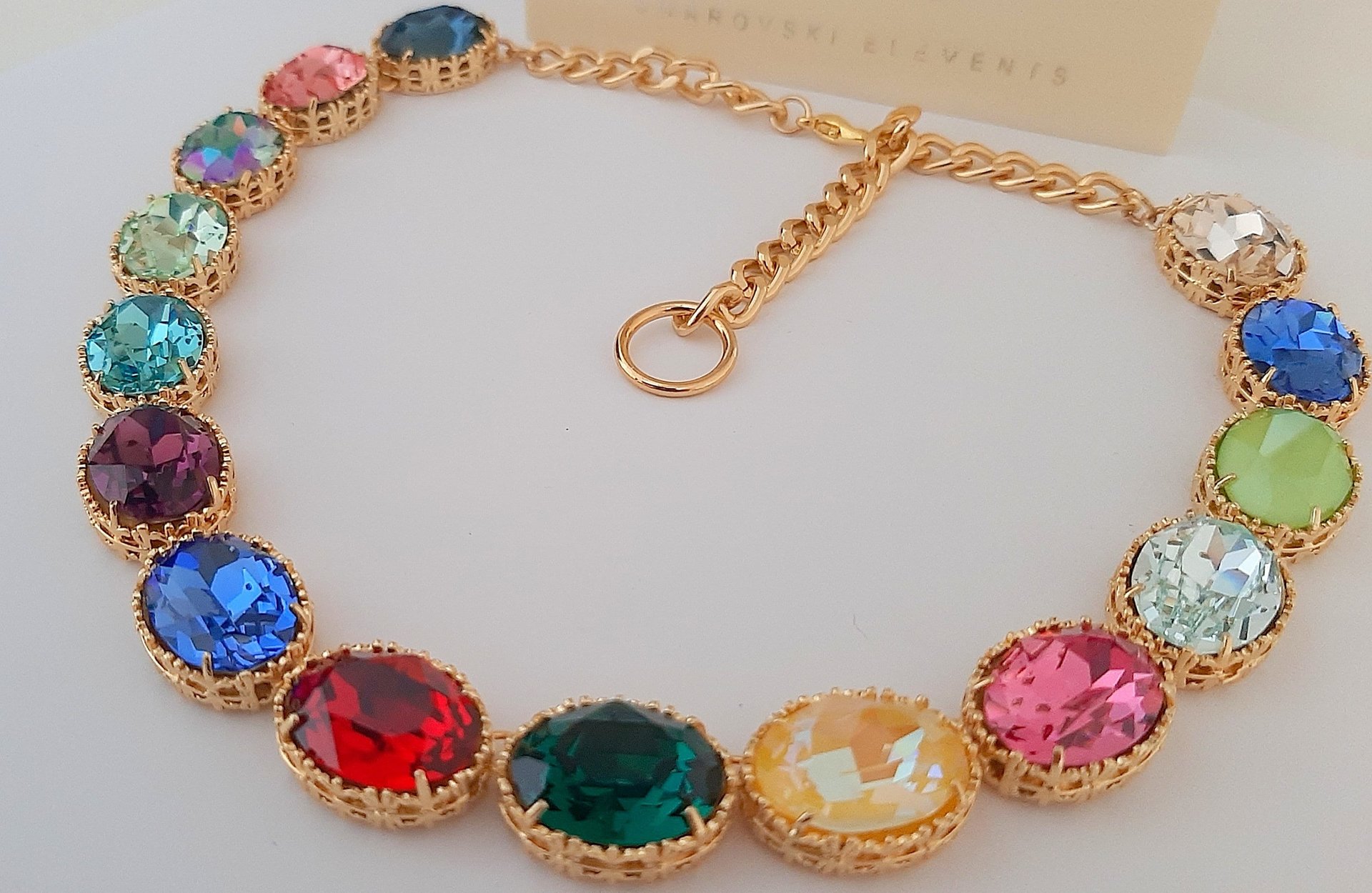 Anna Wintour Necklace, Rainbow Riviere Choker made with Oval Crystals, Filigree Collet, Wedding Art Deco Jewelry, Women Gift Ideas