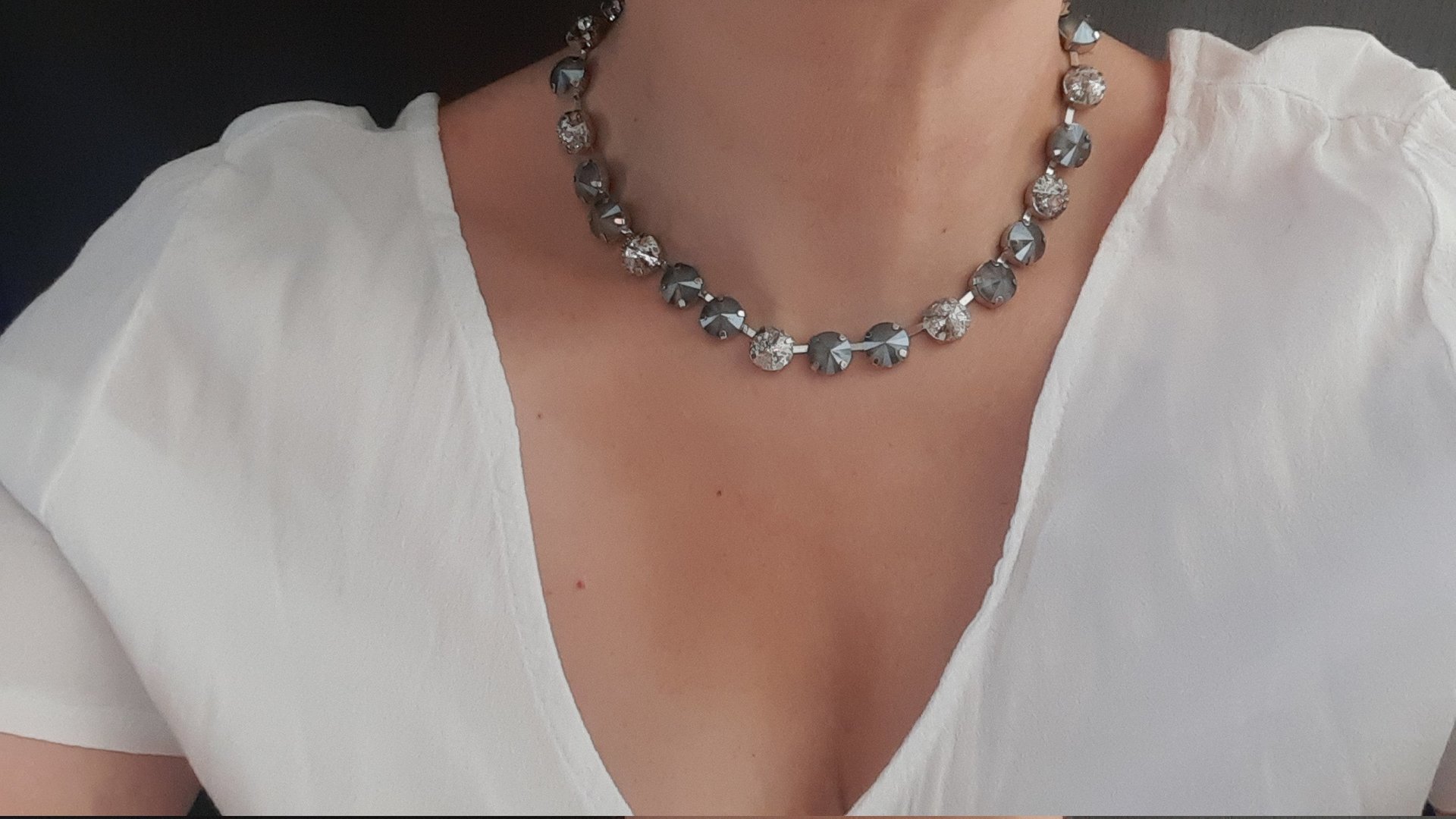 Grey Rivoli Tennis Necklace in Platinum | Christmas Day Gifts