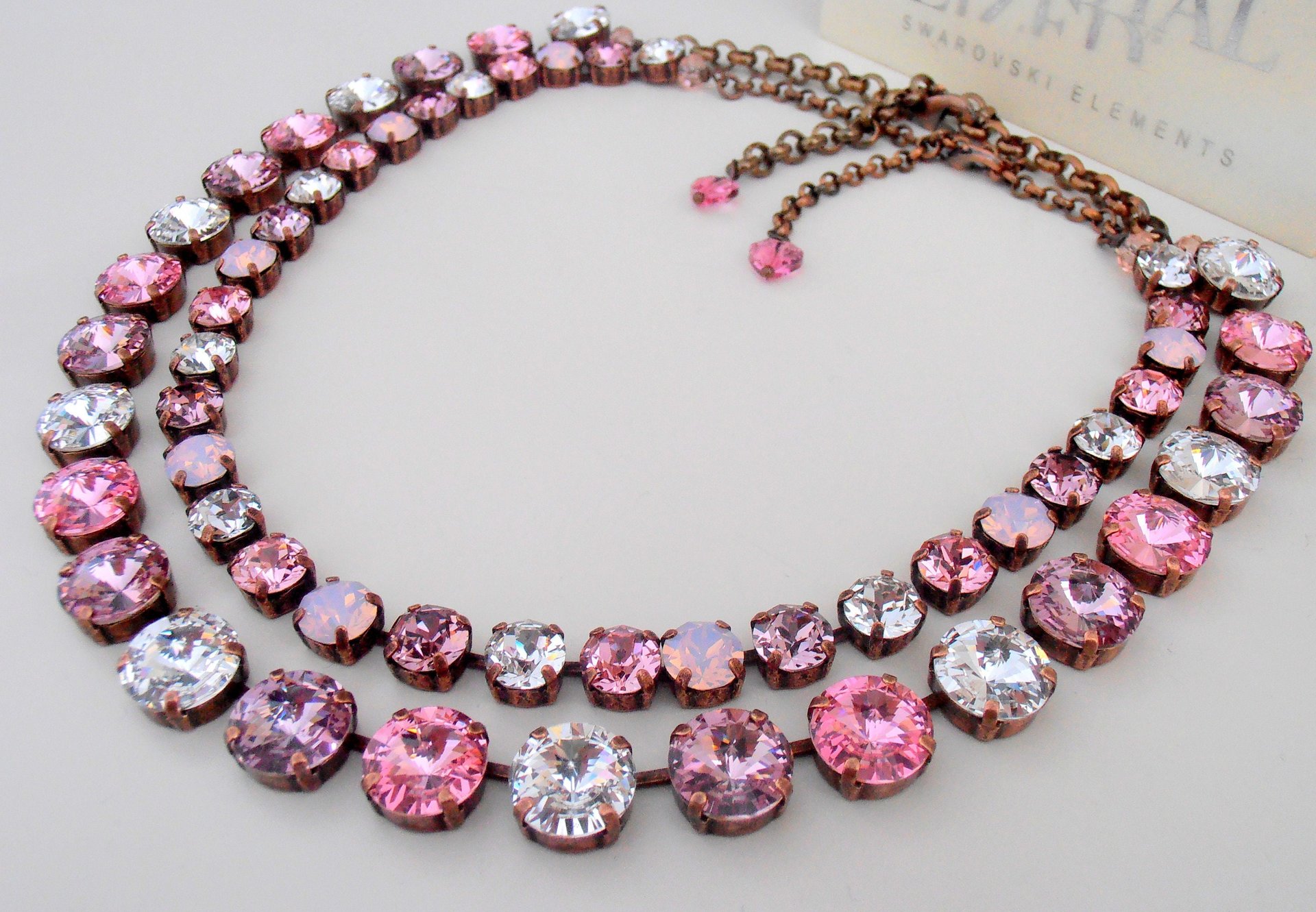 Multicolors Rose Premium Crystal Necklace, Anna Wintour Rivoli Choker 12mm, Antique Copper Jewelry, Valentine's Day Gift