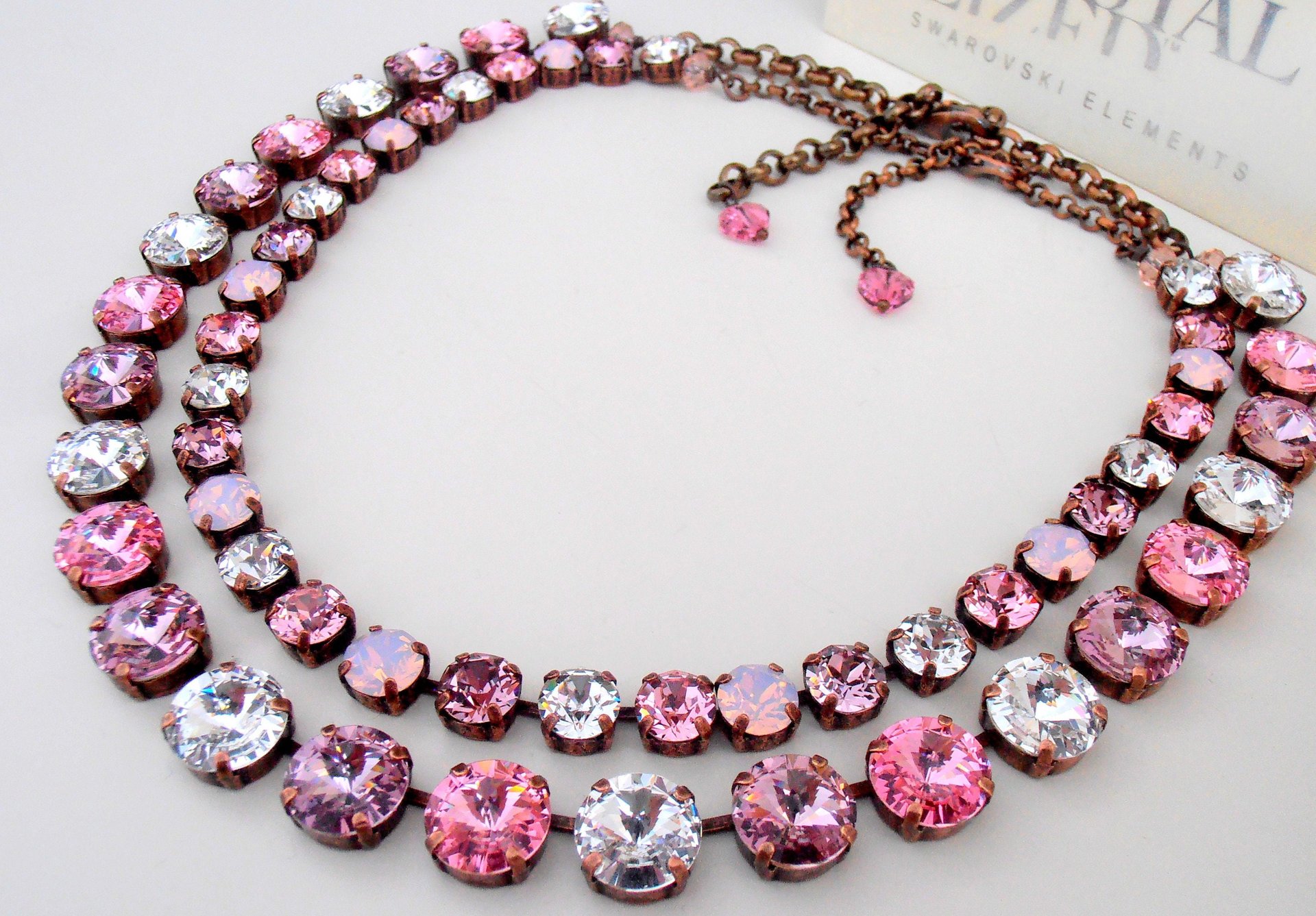 Multicolors Rose Premium Crystal Necklace, Anna Wintour Rivoli Choker 12mm, Antique Copper Jewelry, Valentine's Day Gift