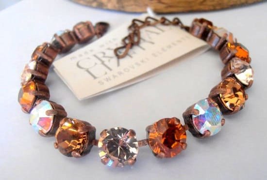 Multicolor Rustic Silk/Copper Tennis Bracelet / 8mm Antique Jewelry / Round Cup chain / Anniversary gift