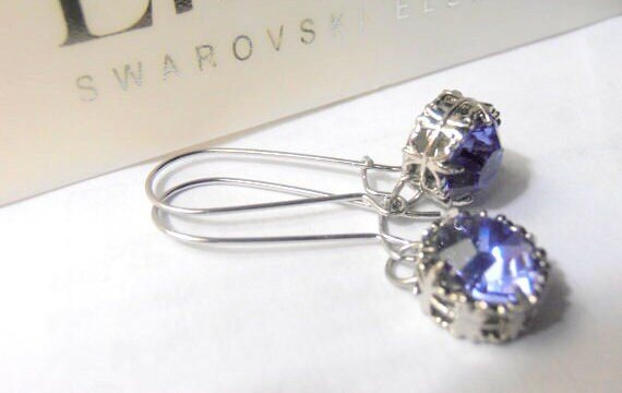 Tanzanite Threader Filigree Earrings / Long Dangle & Drop / Art Deco Women Jewelry / Blue Crystal Threads / Birthday Gift