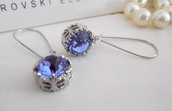 Tanzanite Threader Filigree Earrings / Long Dangle & Drop / Art Deco Women Jewelry / Blue Crystal Threads / Birthday Gift