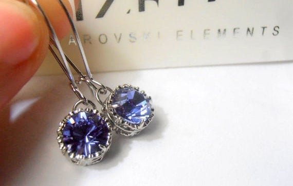 Tanzanite Threader Filigree Earrings / Long Dangle & Drop / Art Deco Women Jewelry / Blue Crystal Threads / Birthday Gift