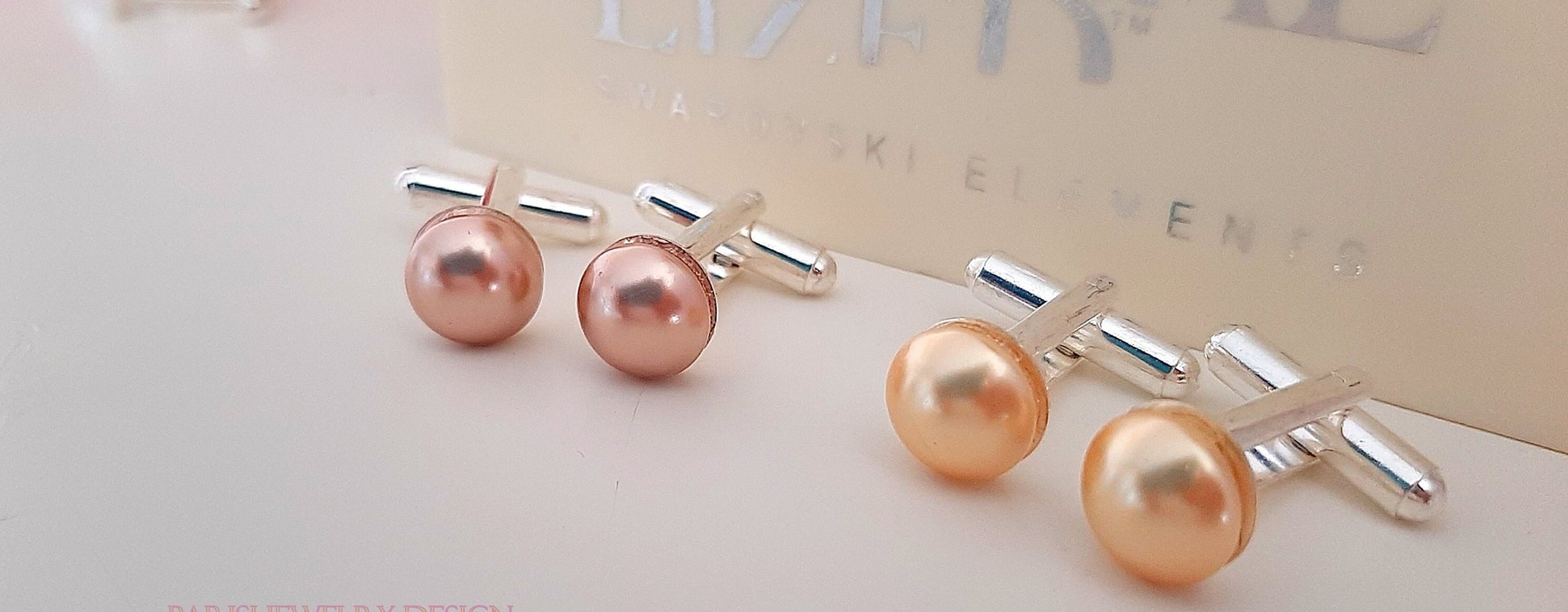 Rose Gold and Peach Pearl Shirt Cufflinks, Minimalist Fashion Cuffs, Jewelry for Mom, Platinum Cuff Fasteners