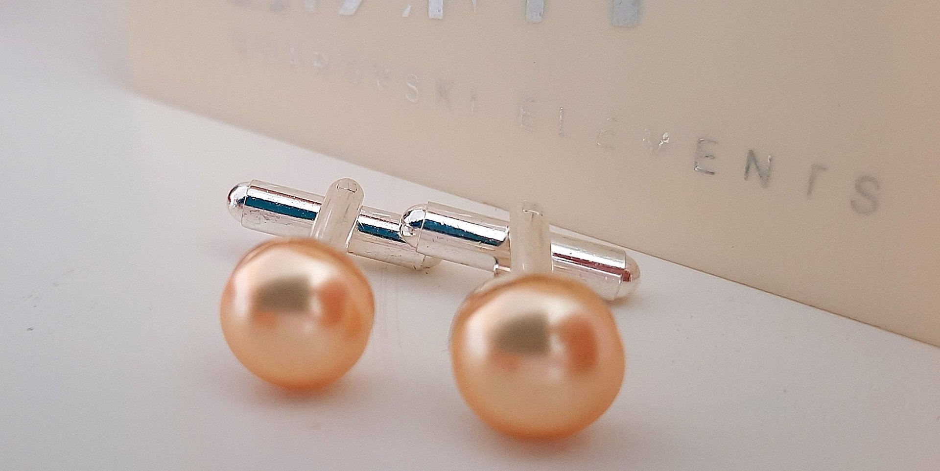 Rose Gold and Peach Pearl Shirt Cufflinks, Minimalist Fashion Cuffs, Jewelry for Mom, Platinum Cuff Fasteners