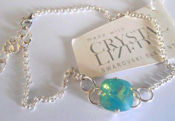 Pacific Opal Foot Chain Crystal Anklet / Dainty Beach Jewelry / Sandal Bracelet for her / Cushion Cut 12mm / Body Accessories