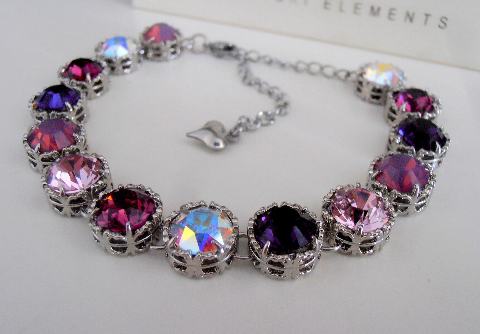 Multi-Colors Purple Art Deco Crystal Bracelet, Platinum Statement Women Jewelry, Birthday Gift for her