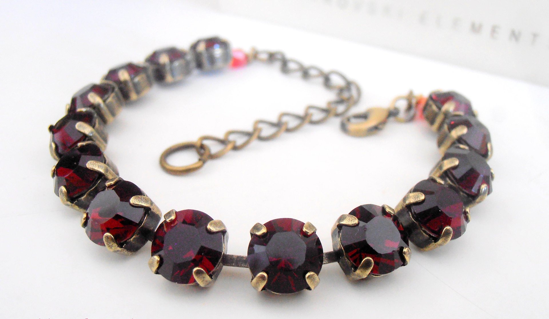 Garnet Red Tennis Bracelet with Crystals SS39 / 8mm Cupchain / Antique Bronze Jewelry / Vintage Wine Red / Valentines day