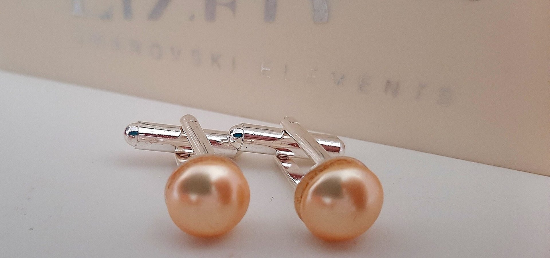 Rose Gold and Peach Pearl Shirt Cufflinks, Minimalist Fashion Cuffs, Jewelry for Mom, Platinum Cuff Fasteners