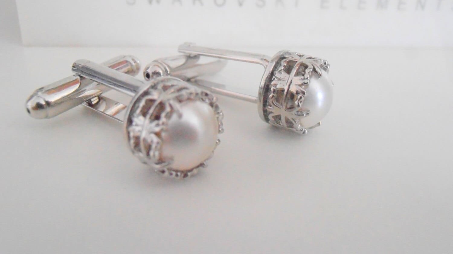 White Pearl Shirt Cufflinks | Suit and Tie Men Cufflinks Art Deco Cufflinks 