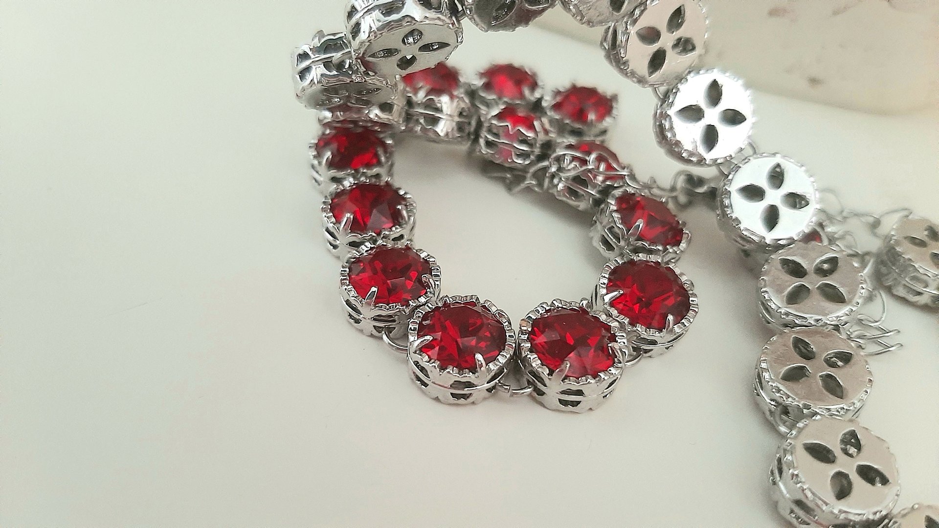 Ruby Red Collet Necklace in Platinum, Art Deco Crystal Choker, Anniversary Jewelry for Women, Birthday Gift for Mom